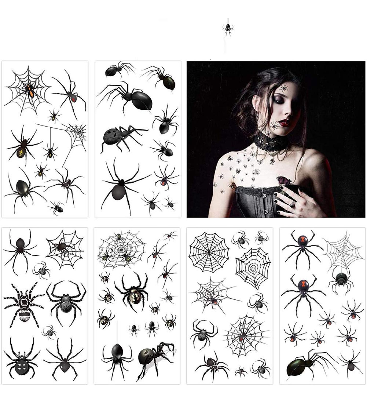 Peanuty 10 Sheet Scary Spider Temporary Tattoo Stickers - Halloween Spider Web Designs for Adults and Kids - Waterproof Body Art for Parties and Cosplay - Buy Online on GoSupps.com