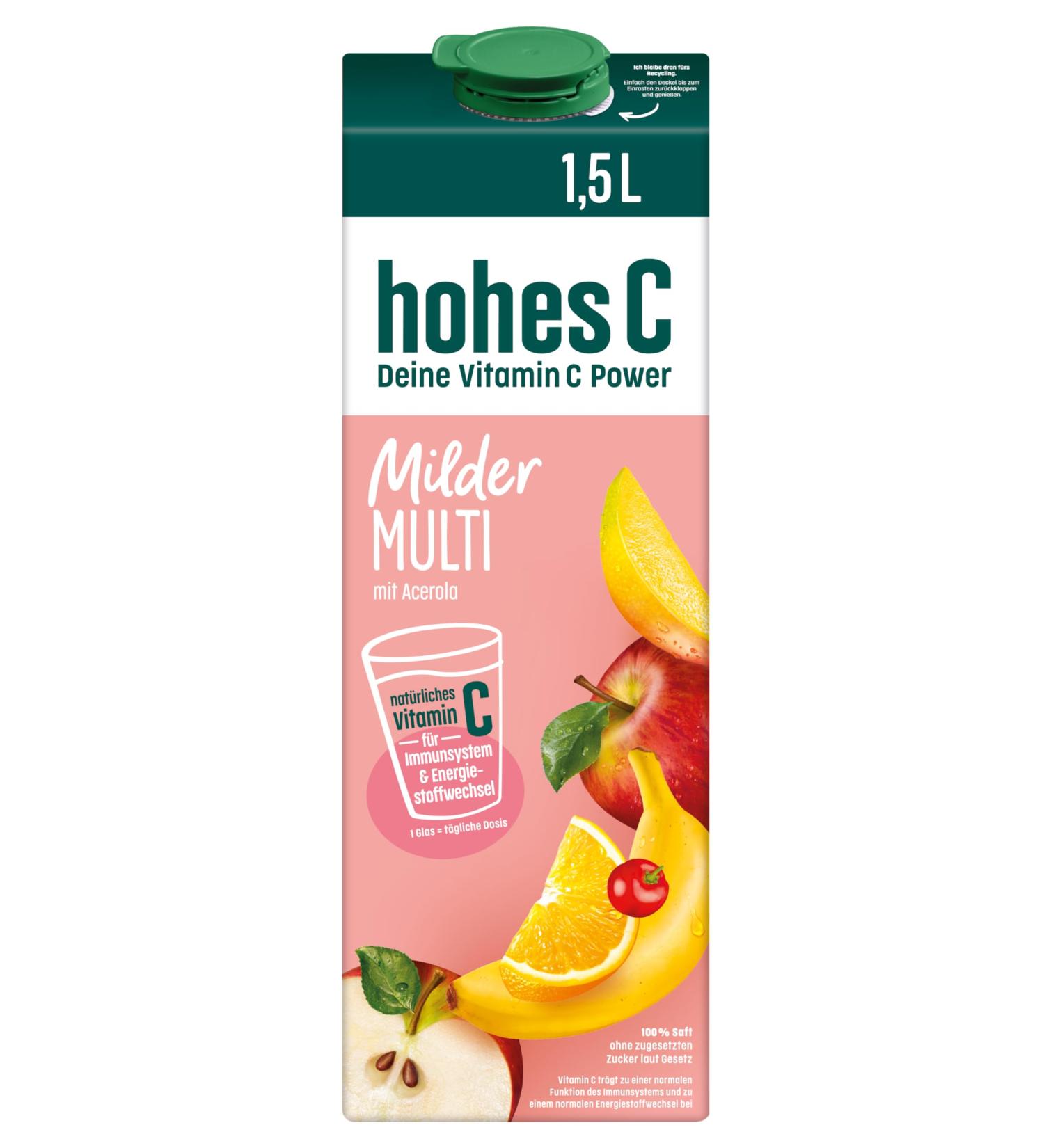 Buy High C Mild Multivitamin 100% Juice - Apple Orange Acerola Mango | 7 Vitamins Vegan No Added Sugar - 1.5L Pack - Buy Online on GoSupps.com
