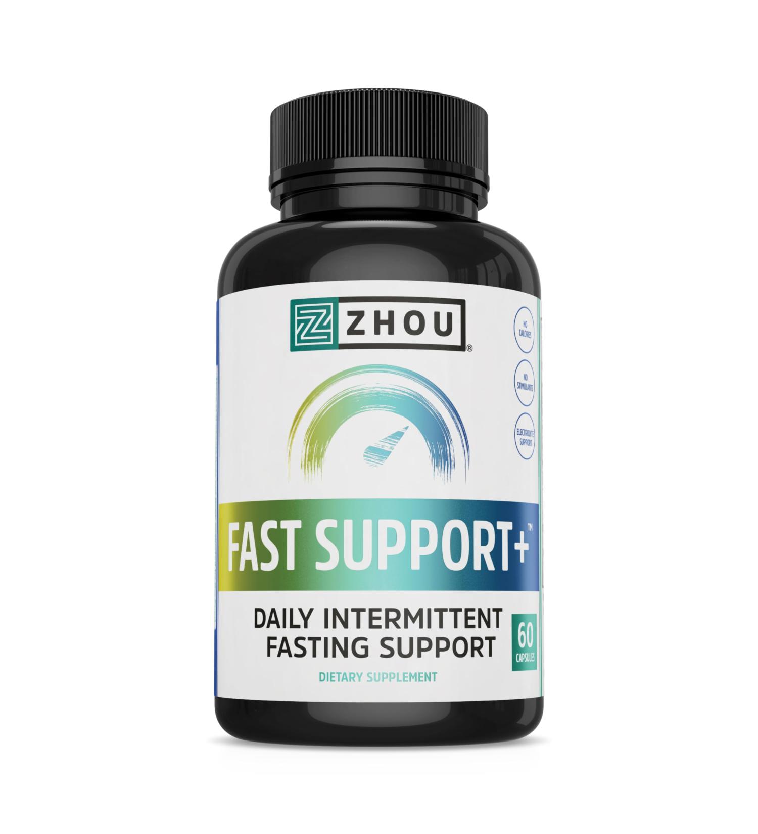 Zhou Fast Support+ | Intermittent Fasting Supplement with Vitamin B12 Electrolytes & Creatine | 60 Veg Caps for Energy & Performance - Buy Online on GoSupps.com