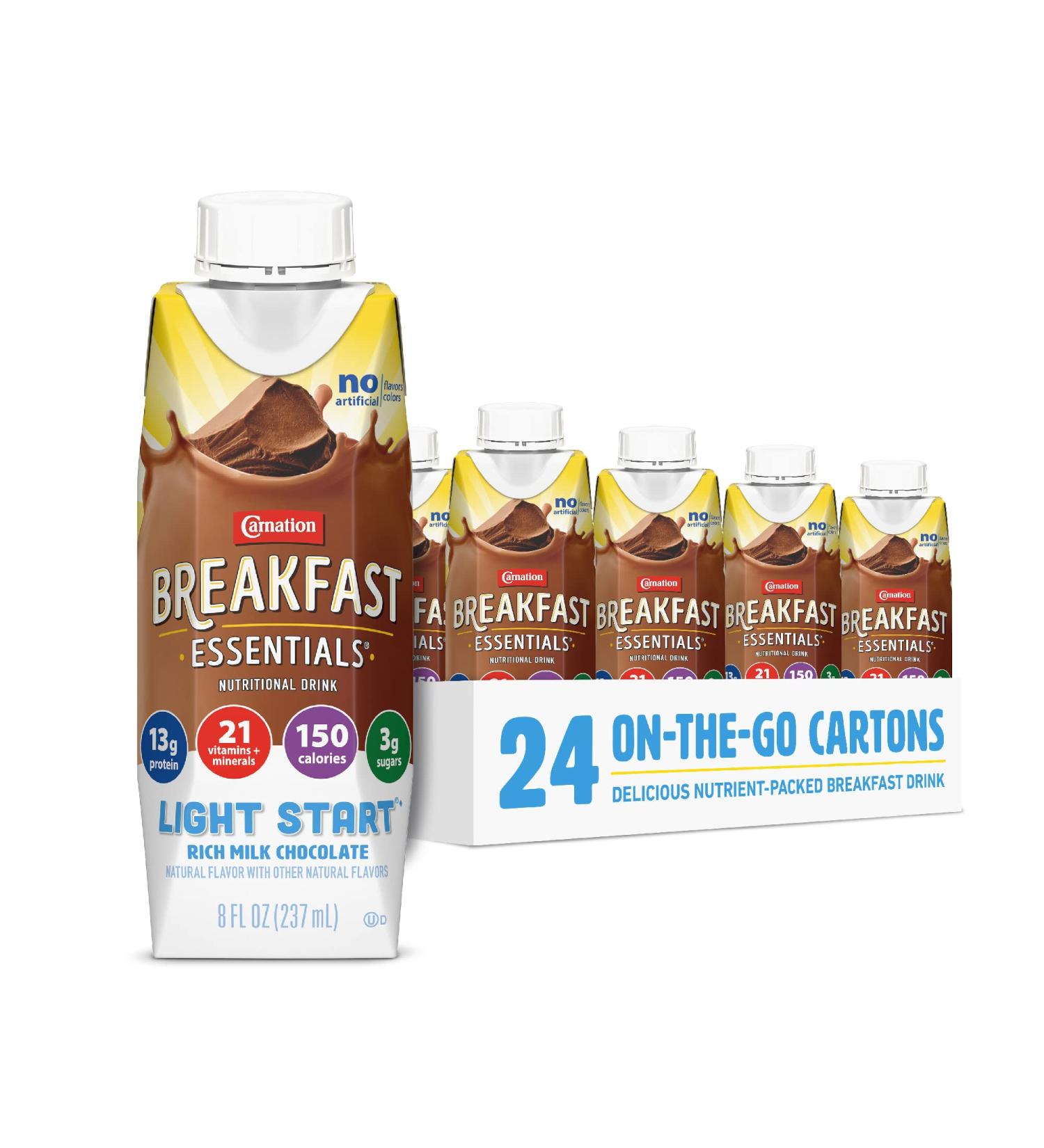Carnation Breakfast Essentials Light Start Rich Milk Chocolate Drink 8oz Carton (Pack of 24) - Buy Online on GoSupps.com