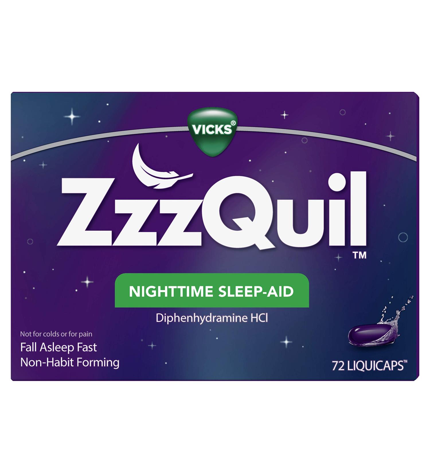ZzzQuil Nighttime Sleep Aid LiquiCaps 25mg - Non-Habit Forming - 72 Count - Buy Online on GoSupps.com