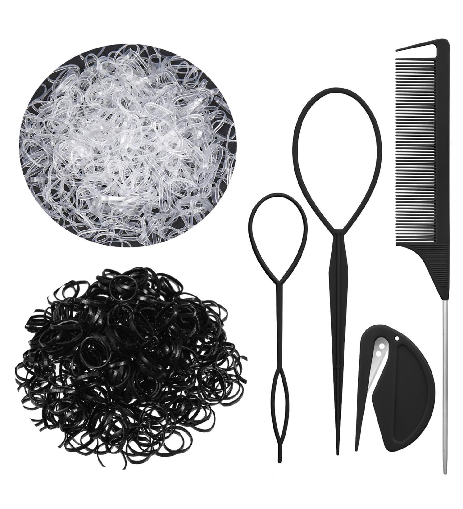2000 Pieces Mini Black & Transparent Hair Ties with Cutter | Elastic Hair Bands & Styling Tools for Girls & Dolls - Buy Online on GoSupps.com