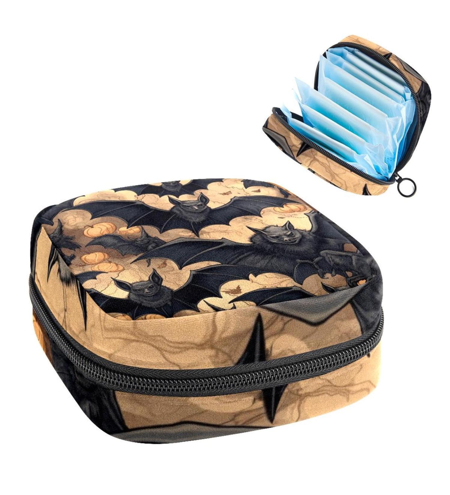 Halloween Black Bats Sanitary Napkin Storage Bag | Feminine Menstrual Cup Pouch | Portable Period Bag for Women and Girls - Multi-colored - Buy Online on GoSupps.com