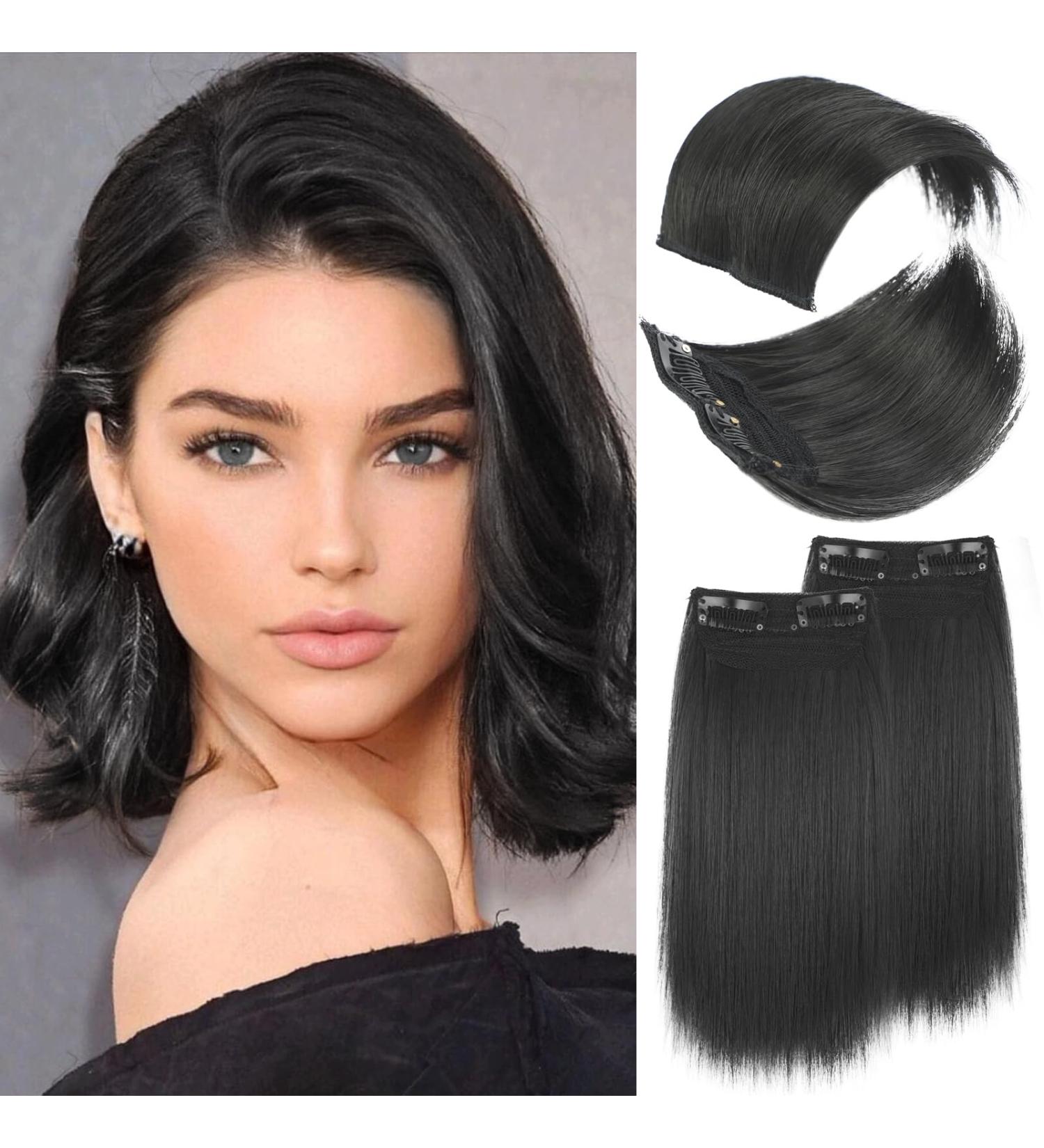 LNERATO 4 PCS Synthetic Hair Toppers for Women - Invisible Clips, Thinning Hair Solution - Black (1B) - Double 4 inch and Double 8 inch - Hair Volume Enhancer - Buy Online on GoSupps.com