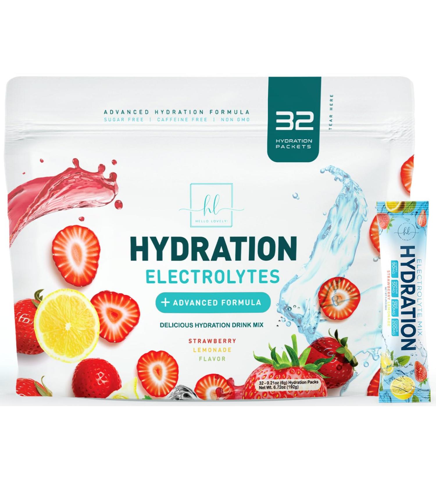 Daily Electrolyte Drink Mix - Sugar-Free Strawberry Lemonade Hydration Powder with 6 Electrolytes & Minerals - Keto Friendly Recovery Drink - 32 Servings - Buy Online on GoSupps.com