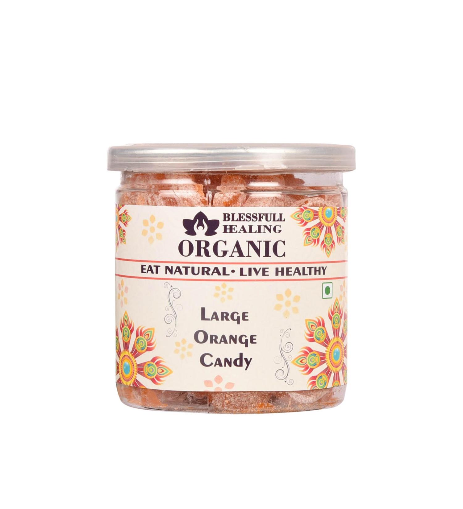 Blessfull Healing Organic Large Orange Candy 350 Gram Airtight Container (Packing May Vary)