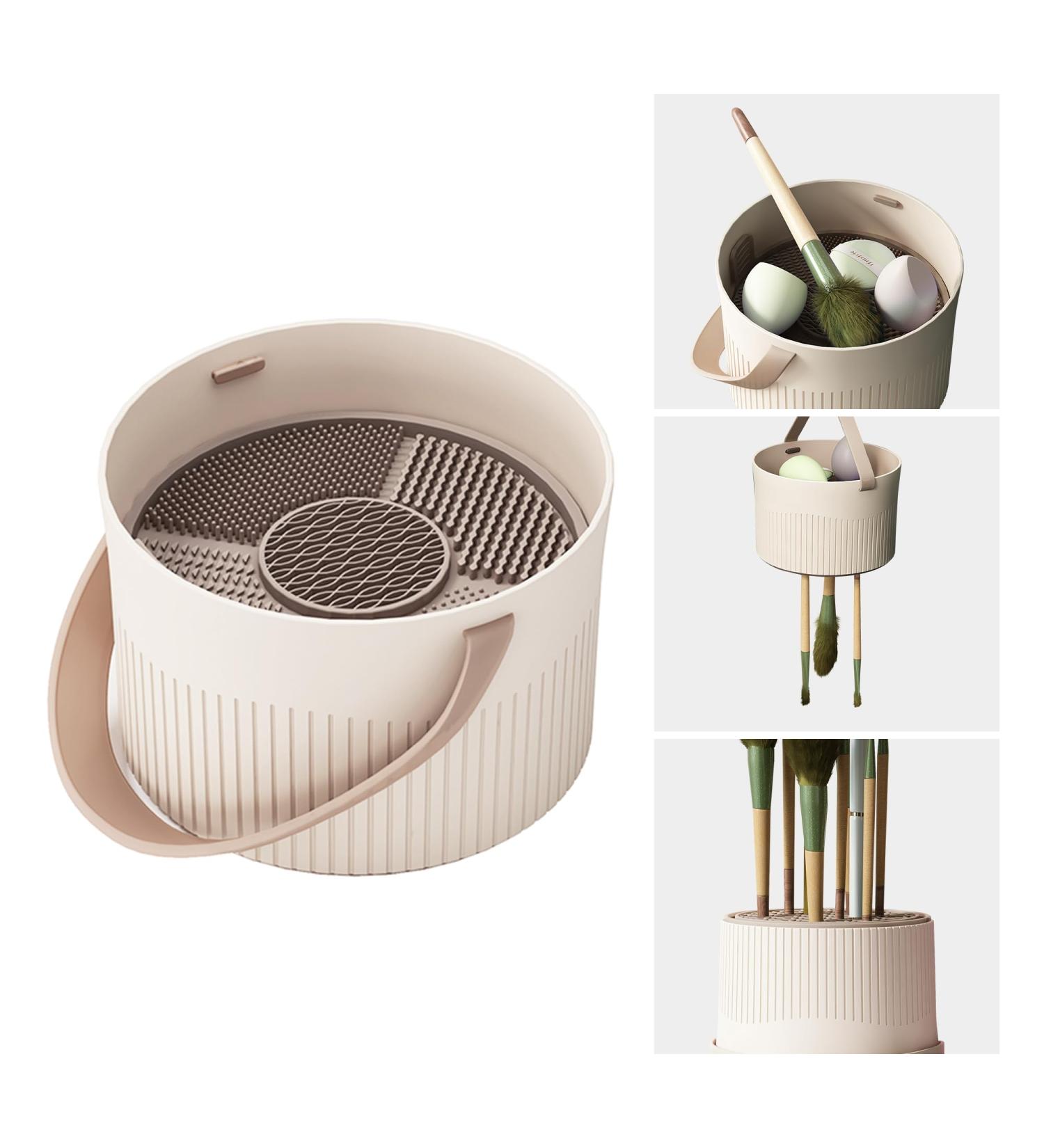 3 in 1 Makeup Brush Cleaner Bowl Rack - Silicone Cleaning Tool & Drying Holder Mat for Organized Makeup Brush Storage (White - Buy Online on GoSupps.com