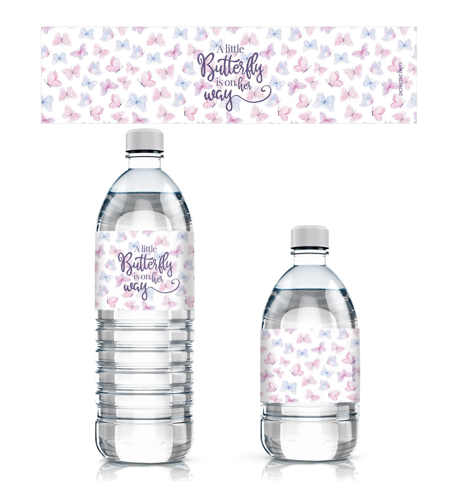 Girl Baby Shower Butterfly Water Bottle Labels - 24 Count Pink & Purple Waterproof Wrappers - Buy Online on GoSupps.com
