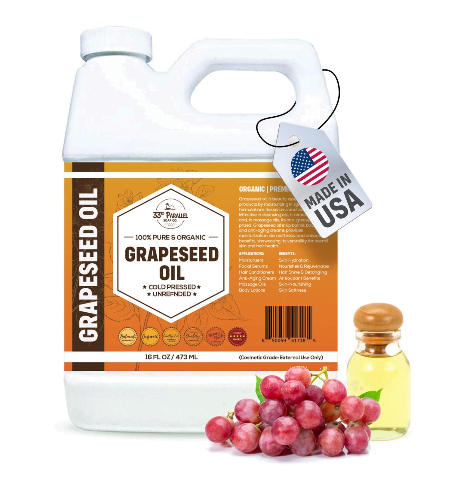 ORGANIC GRAPESEED OIL (16 oz) Cold Pressed Unrefined | 100% Pure Natural, Non-GMO | Available in Bulk | Skin, Hair, Face, Carrier for Essential Oils, Soap Making | 16 FL OZ - Buy Online on GoSupps.com