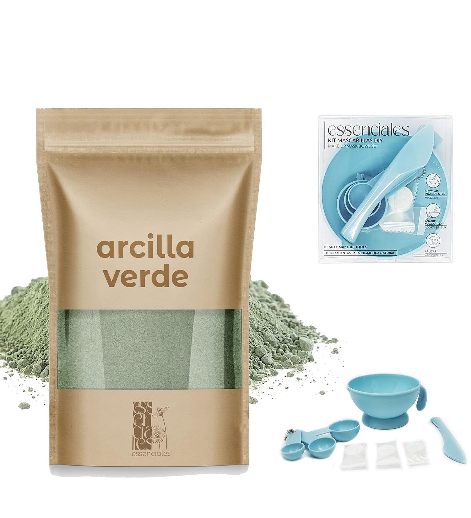  Essenciales Anti-inflammatory green clay powder for the face - Essentials 500g - Mask kit purifies and regenerates your skin - Buy Online on GoSupps.com