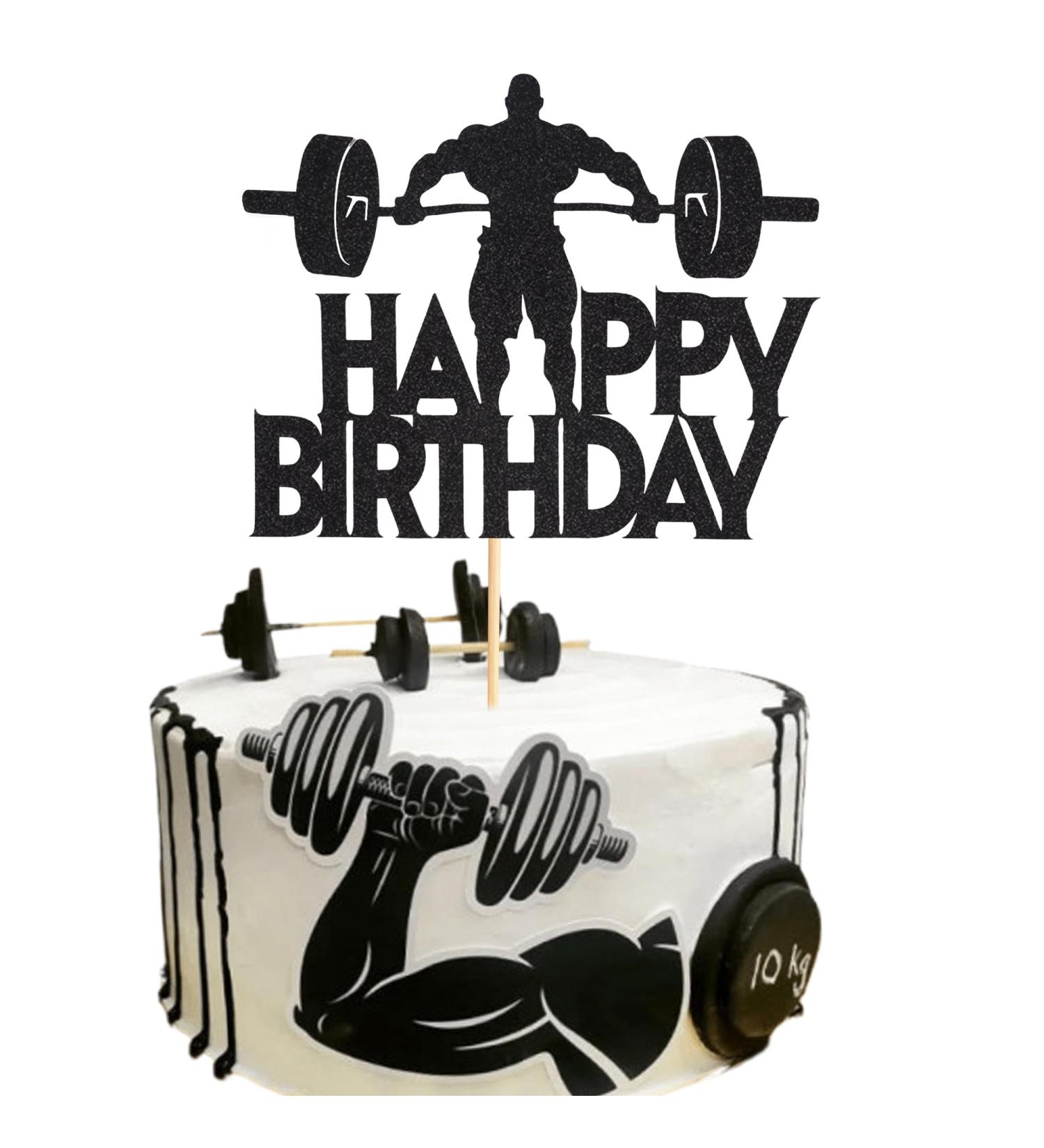 Arthsdite 1Pc Fitness Cake Topper - Gym Themed Weight Lifting Lover's Athlete Body Builder Sport Weightlifting Happy Birthday Party Decoration Fitness Enthusiast - Black Glitter - Buy Online on GoSupps.com
