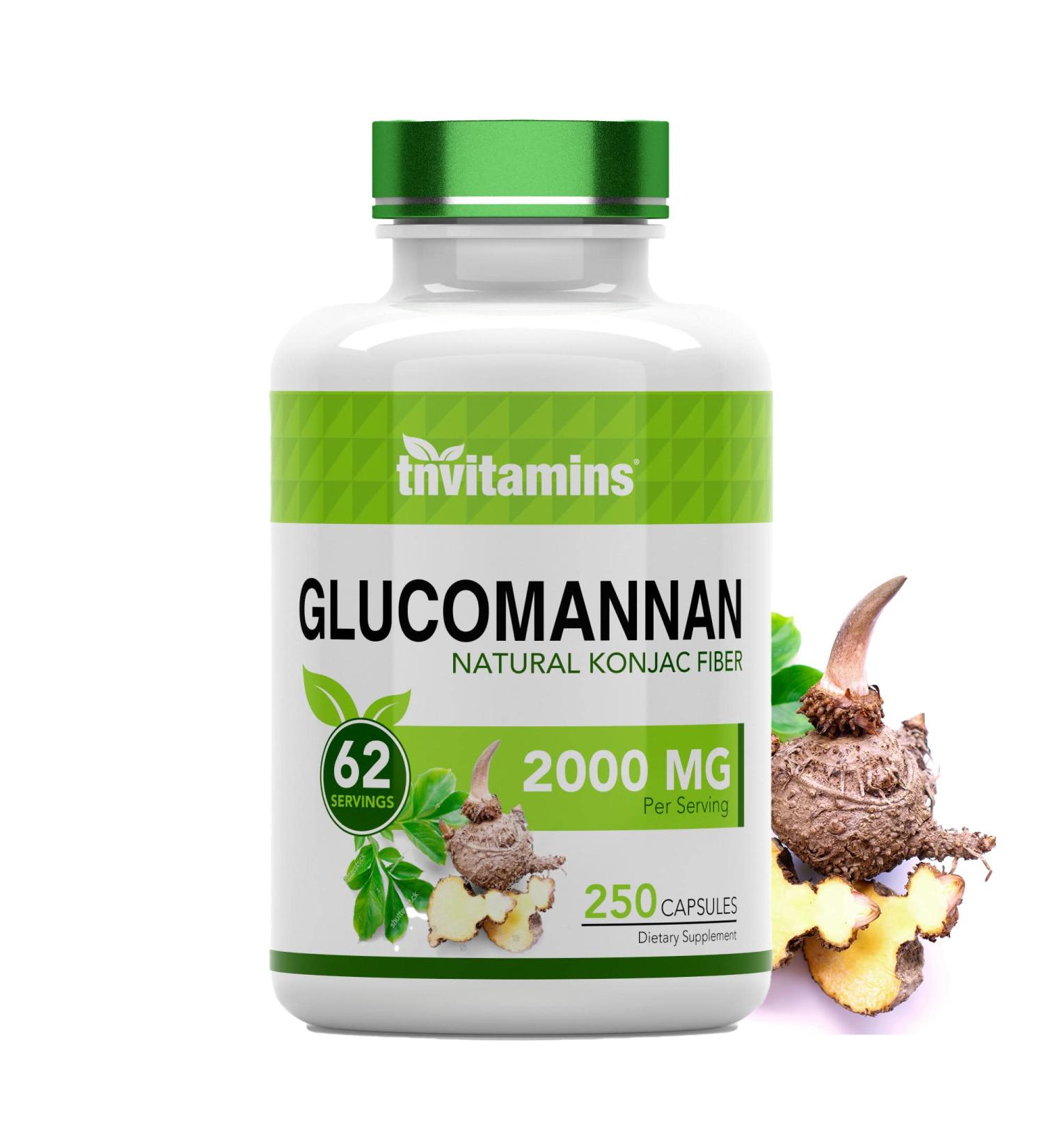 TNVitamins Glucomannan Capsules 2000 MG - 250 Count | Natural Konjac Fiber Extract | Soluble Dietary & Digestive Fiber Pills - Buy Online on GoSupps.com