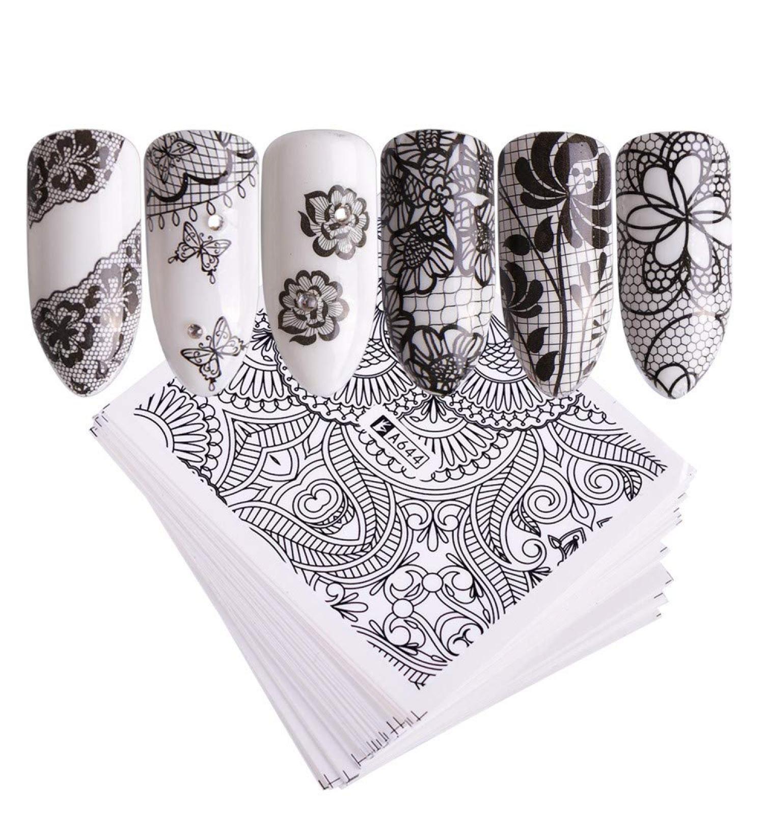 40 Sheets Nail Art Stickers Water Transfer Nail Decals Black Lace Flower Series Design Manicure Tips Nail Tips DIY Toenails Nail Art Decorations Accessories - Buy Online on GoSupps.com