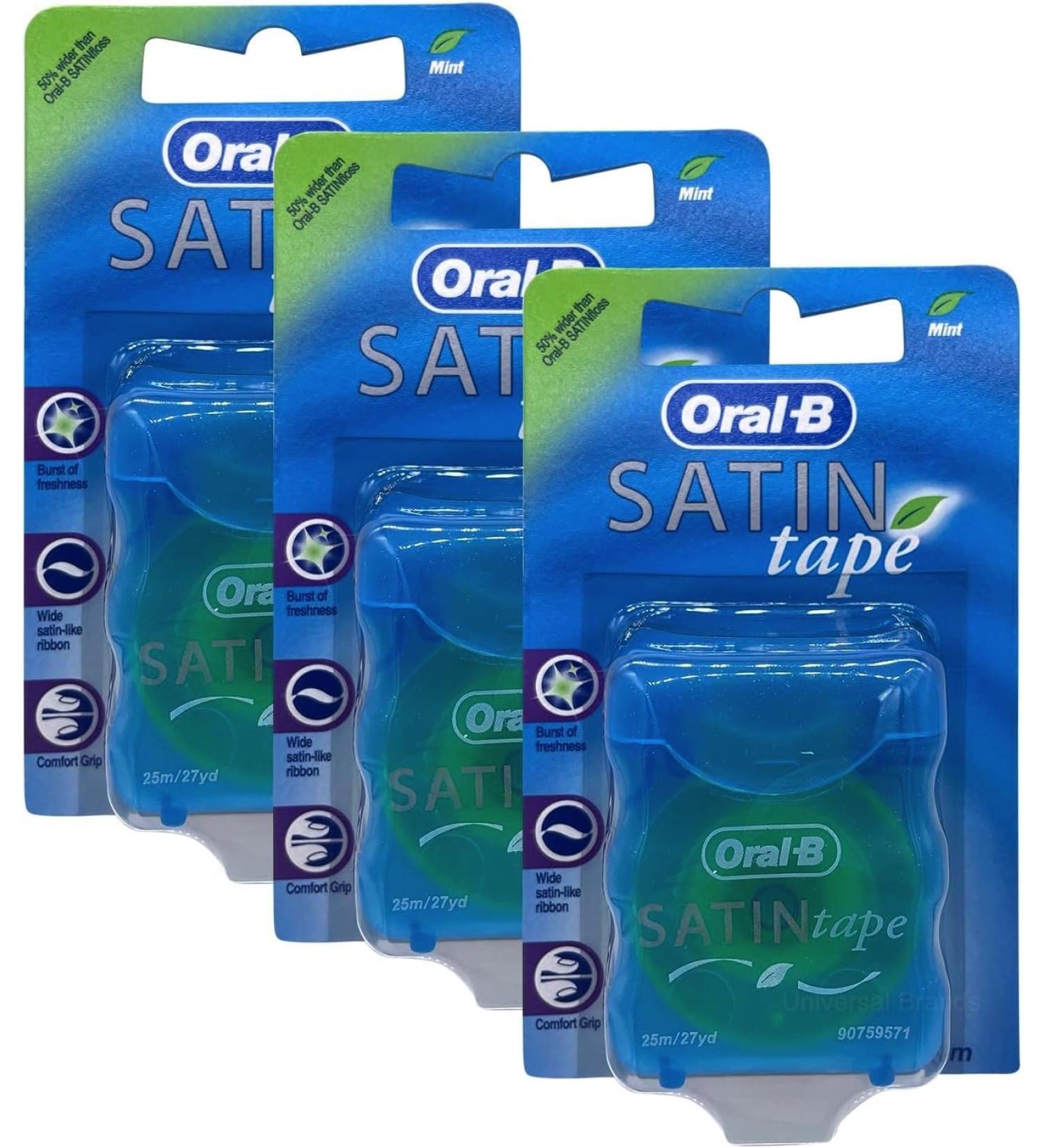 3 x Satin Tape 25m Dental Waxed Mint Floss Oral Care Clean Fresh Teeth - Buy Online on GoSupps.com