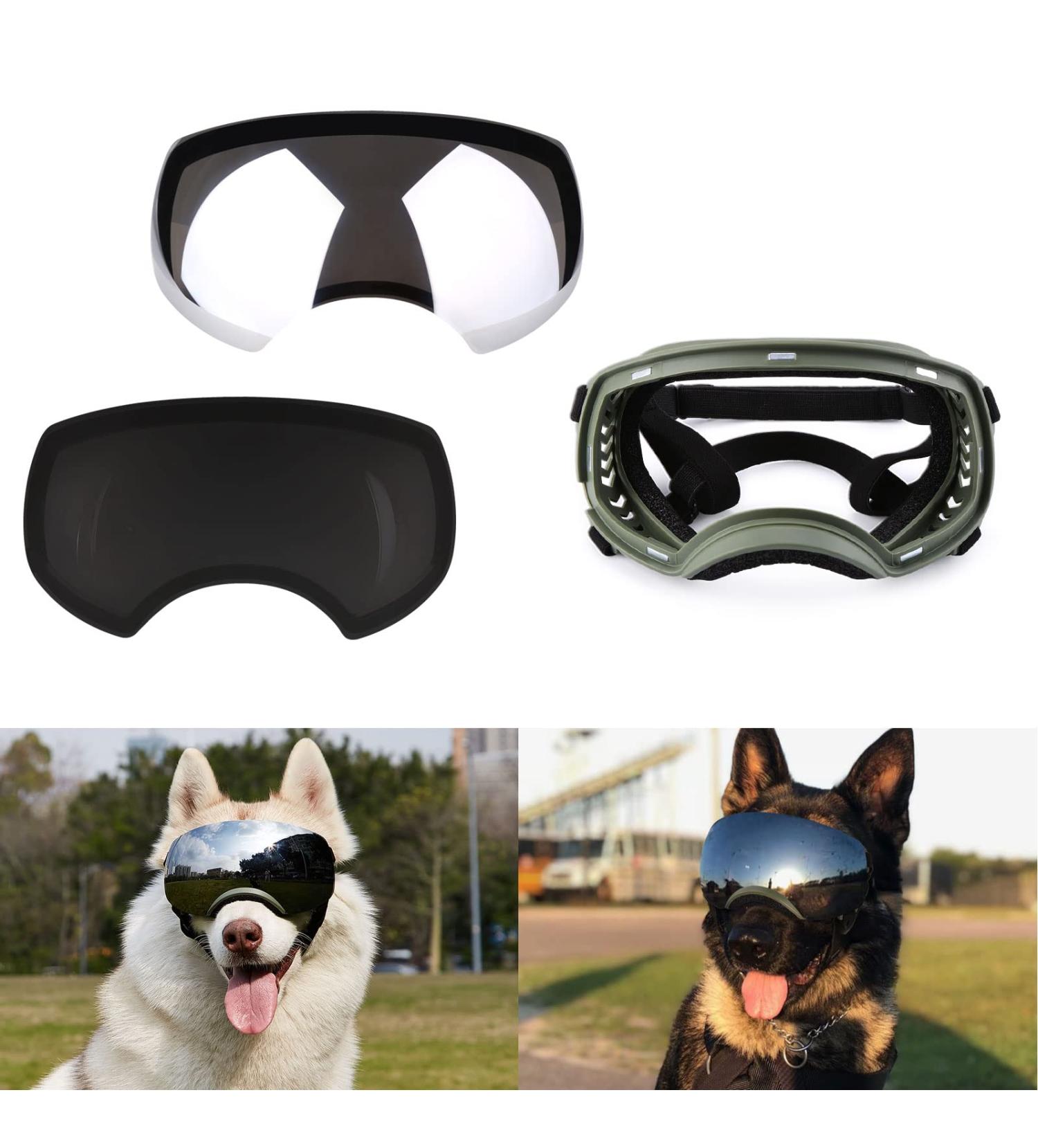 Ownpets Large Dog UV Sunglasses with 2 Magnetic Lenses - Windproof, Snowproof, and Protective Goggles for Long Snout Dogs - Green Frame - Buy Online on GoSupps.com