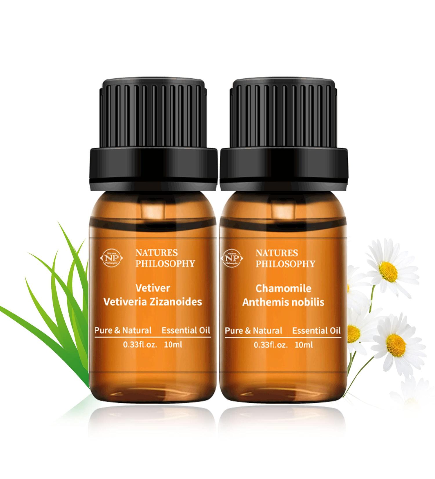 Chamomile + Vetiver Essential Oils Set 100% Pure Aromatherapy Diffuser Blends Oils for Skin Care Hair Bath Massage - Buy Online on GoSupps.com