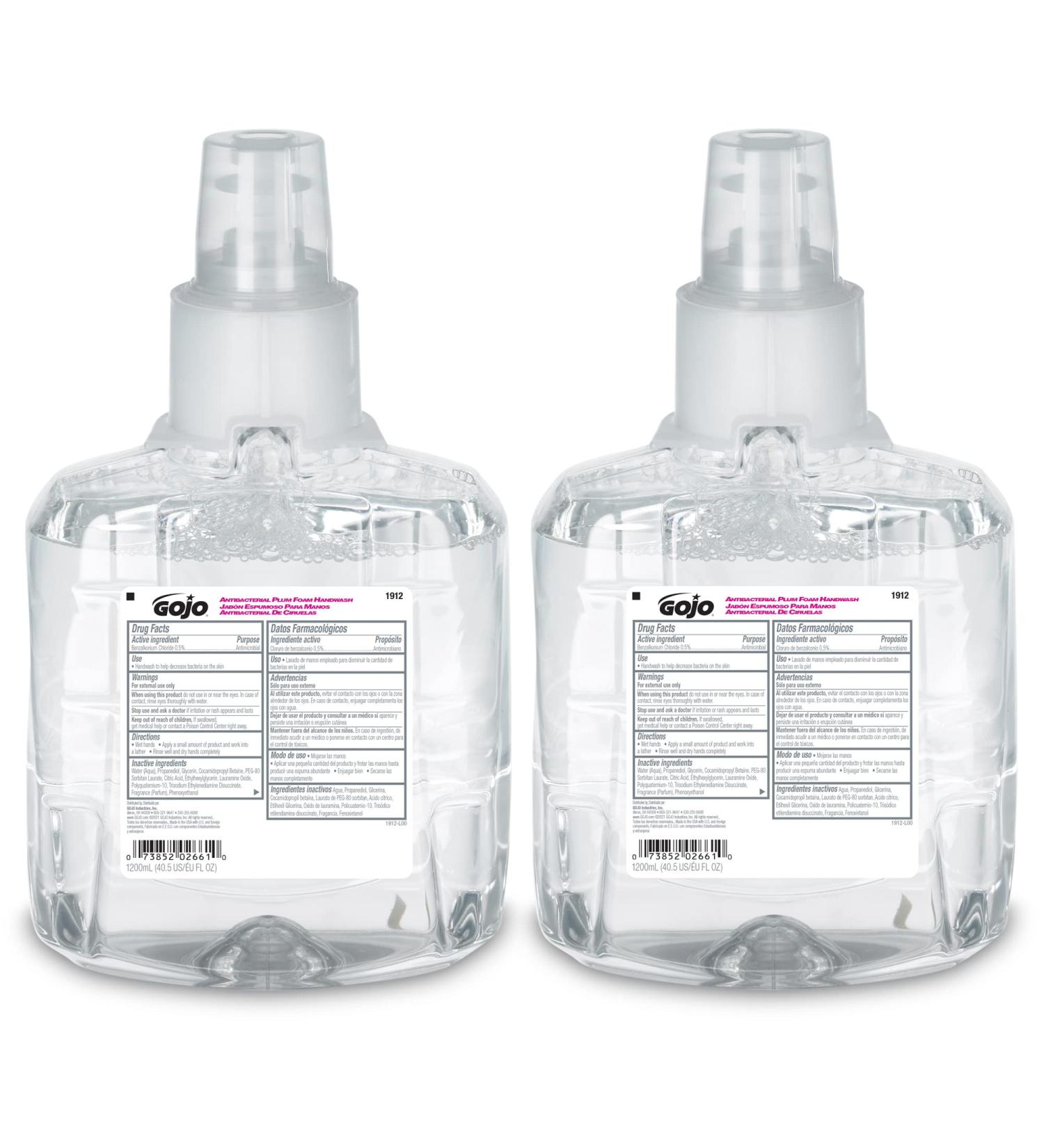 GOJO Antibacterial Foam Handwash Plum Fragrance 1200 mL Refill for LTX-12 Touch-Free Dispenser - Pack of 2 - Buy Online on GoSupps.com