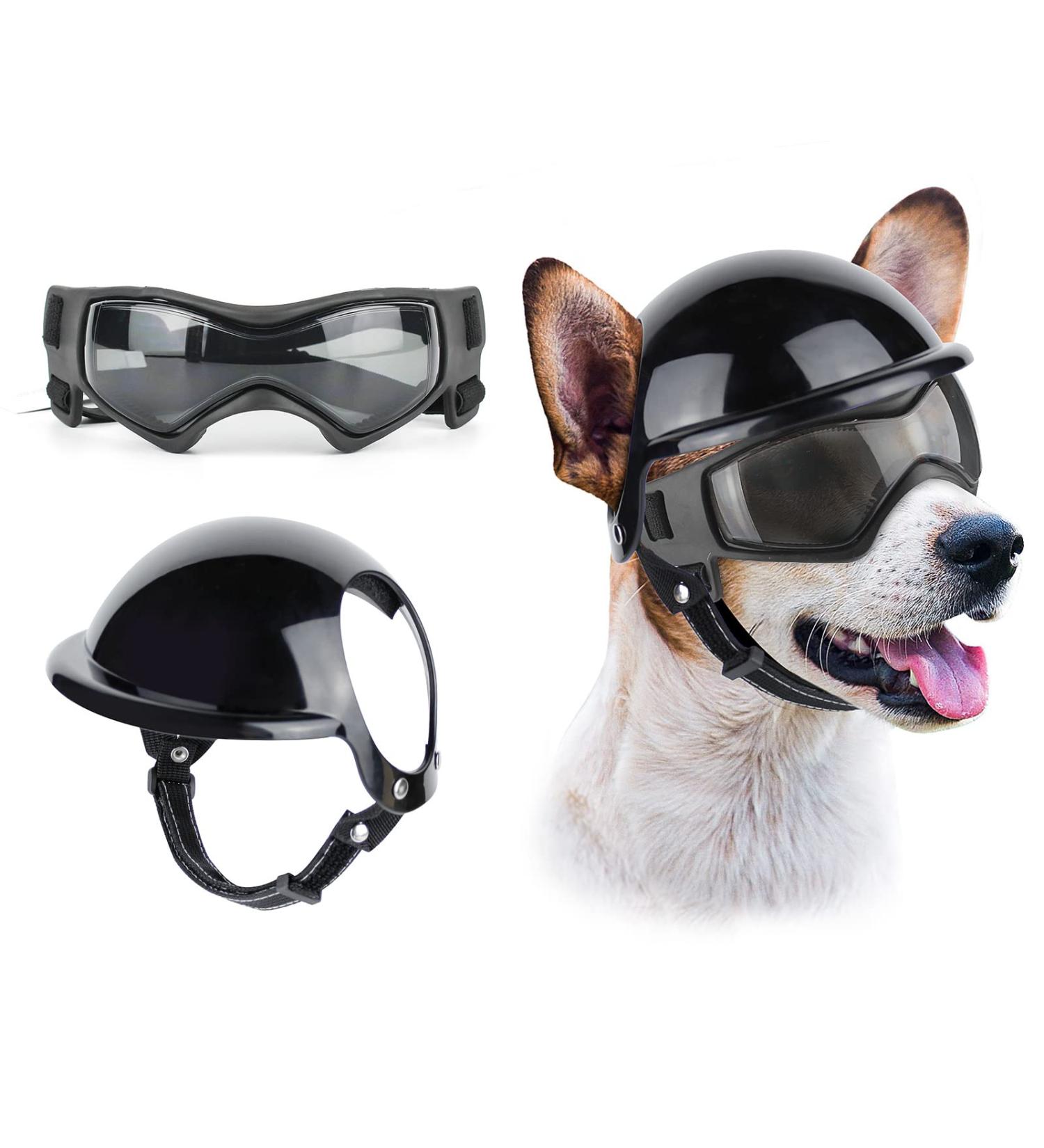 Namsan Anti-UV Dog Glasses & Pet Helmet - Windproof Eye Protection Sunglasses for Small/Medium Dogs - Cool Motorcycle Helmet Black - Buy Online on GoSupps.com
