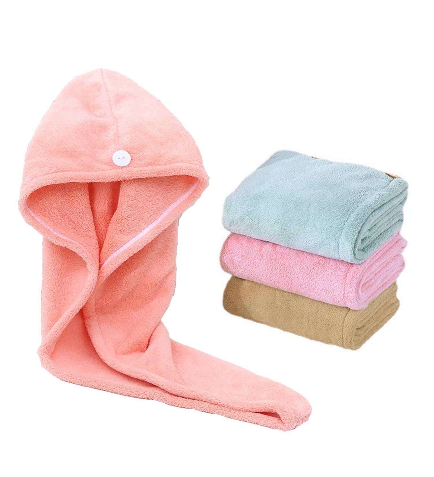 Super Absorbent Microfiber Hair Towel Set - 3 Quick-Dry Turbans with Buttons for All Hair Types | 25x65 cm - Buy Online on GoSupps.com