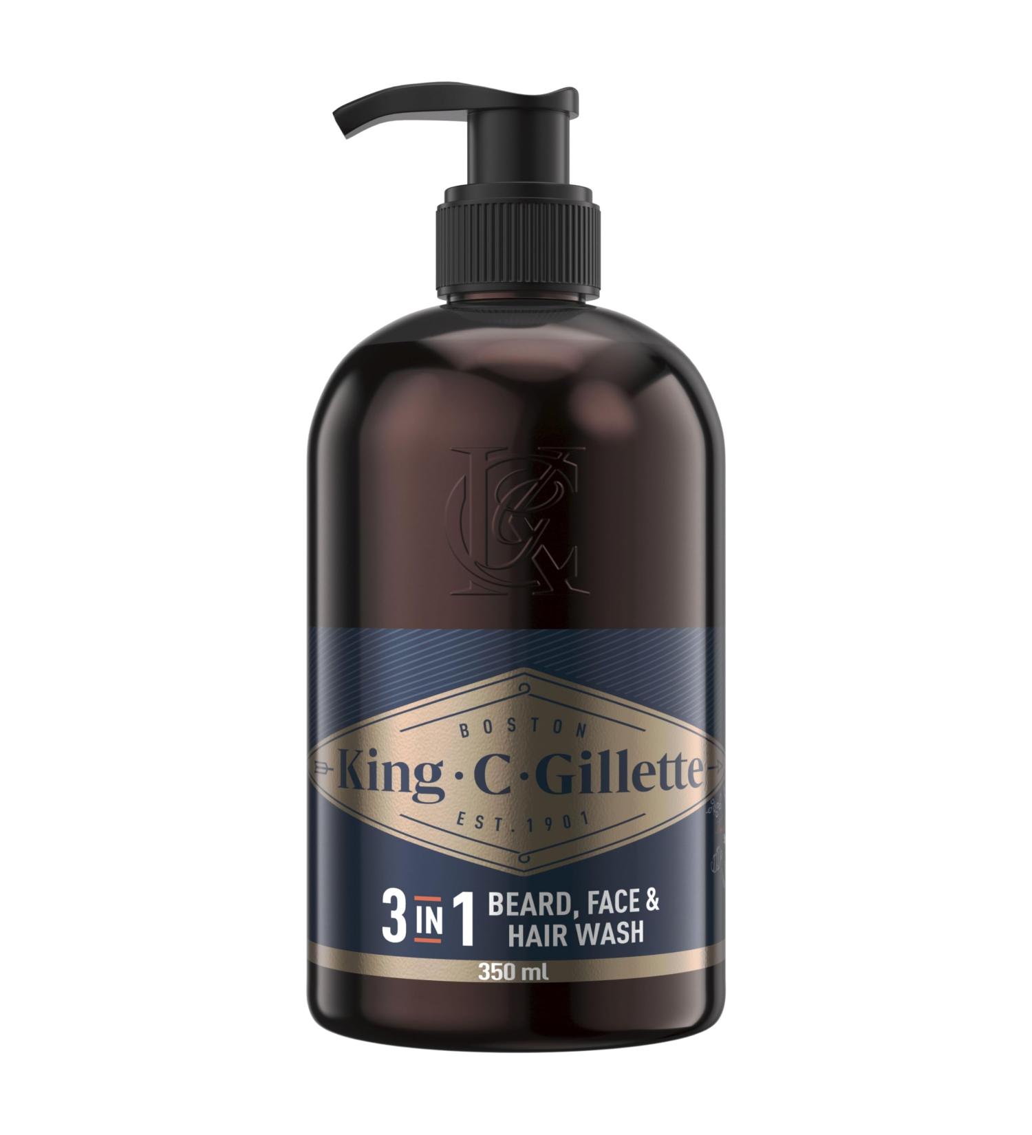 King C. Gillette Beard Shampoo & Face Wash - 350ml | Coconut Water, Argan Oil & Avocado Oil - Buy Online on GoSupps.com