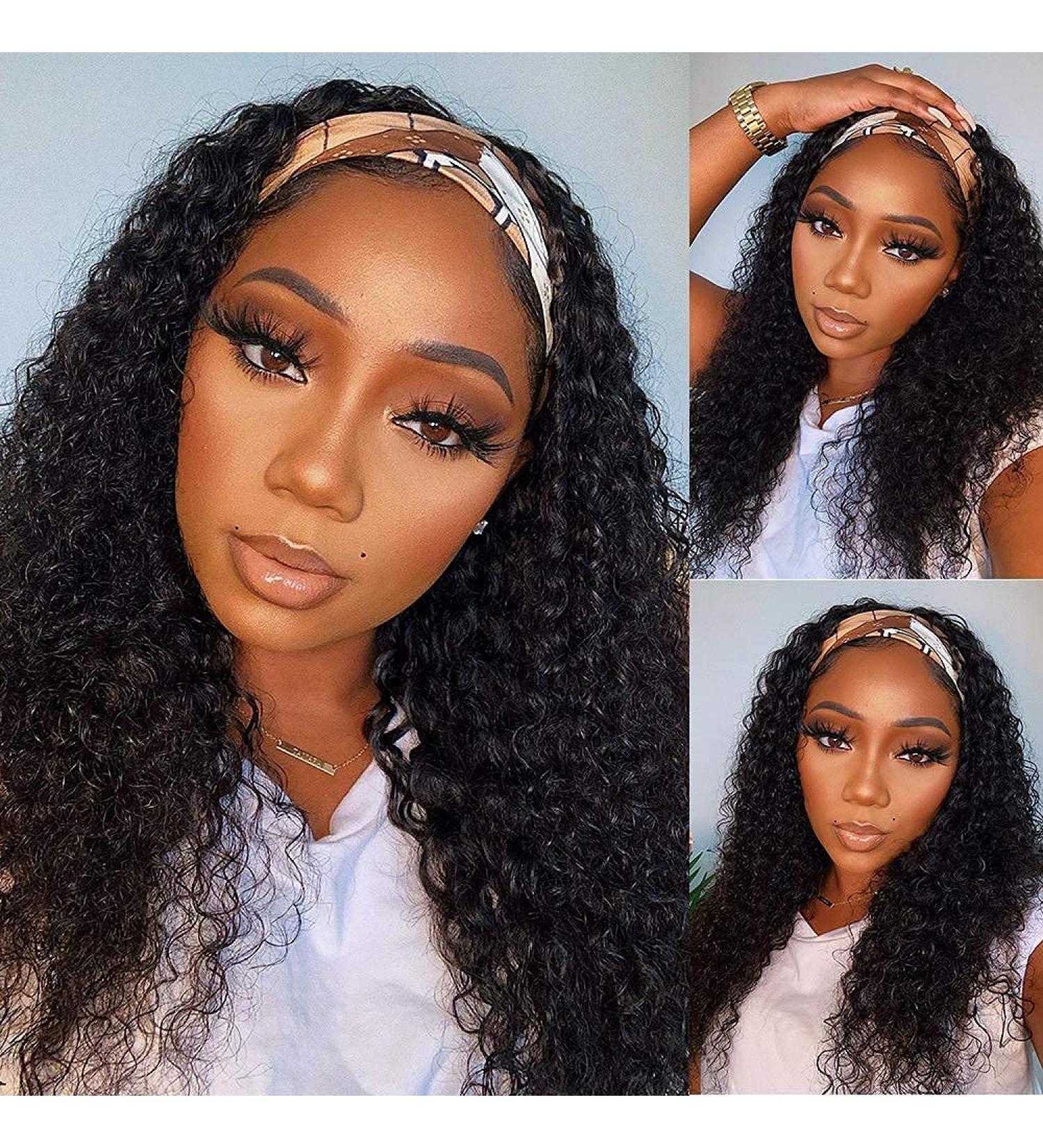 16 Inch Deep Wave Headband Wig | Brazilian Virgin Human Hair | Glueless Curly Wave | 150% Density | Natural Color | Wear and Go Machine Made Wig for Black Women - Buy Online on GoSupps.com