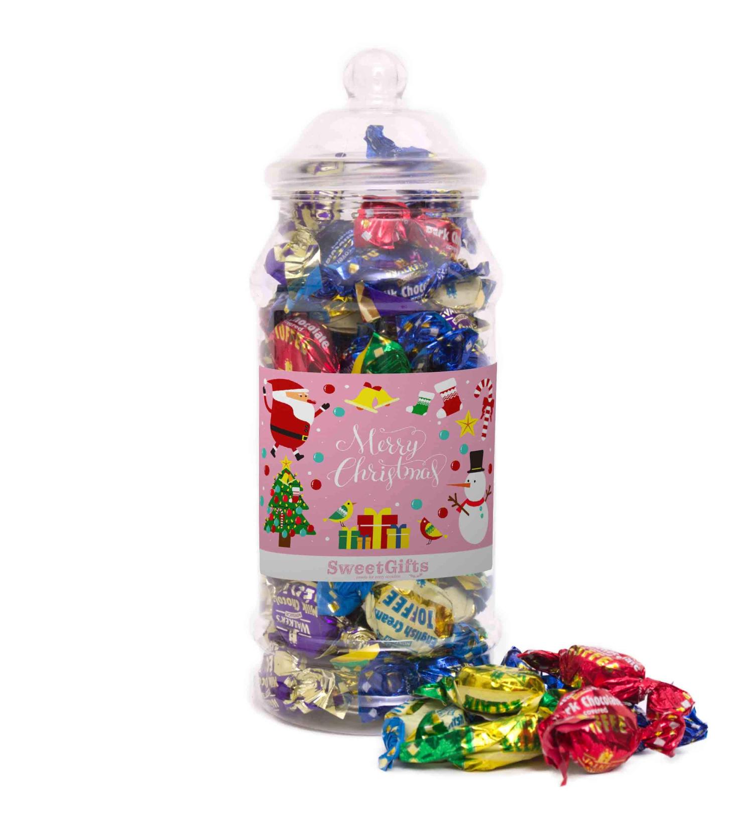 Sweet Gifts Christmas Sweets Jars - Assorted Wrapped Toffees & Eclairs - Christmas Pink Label - Medium Jar - 450grams - Buy Online on GoSupps.com