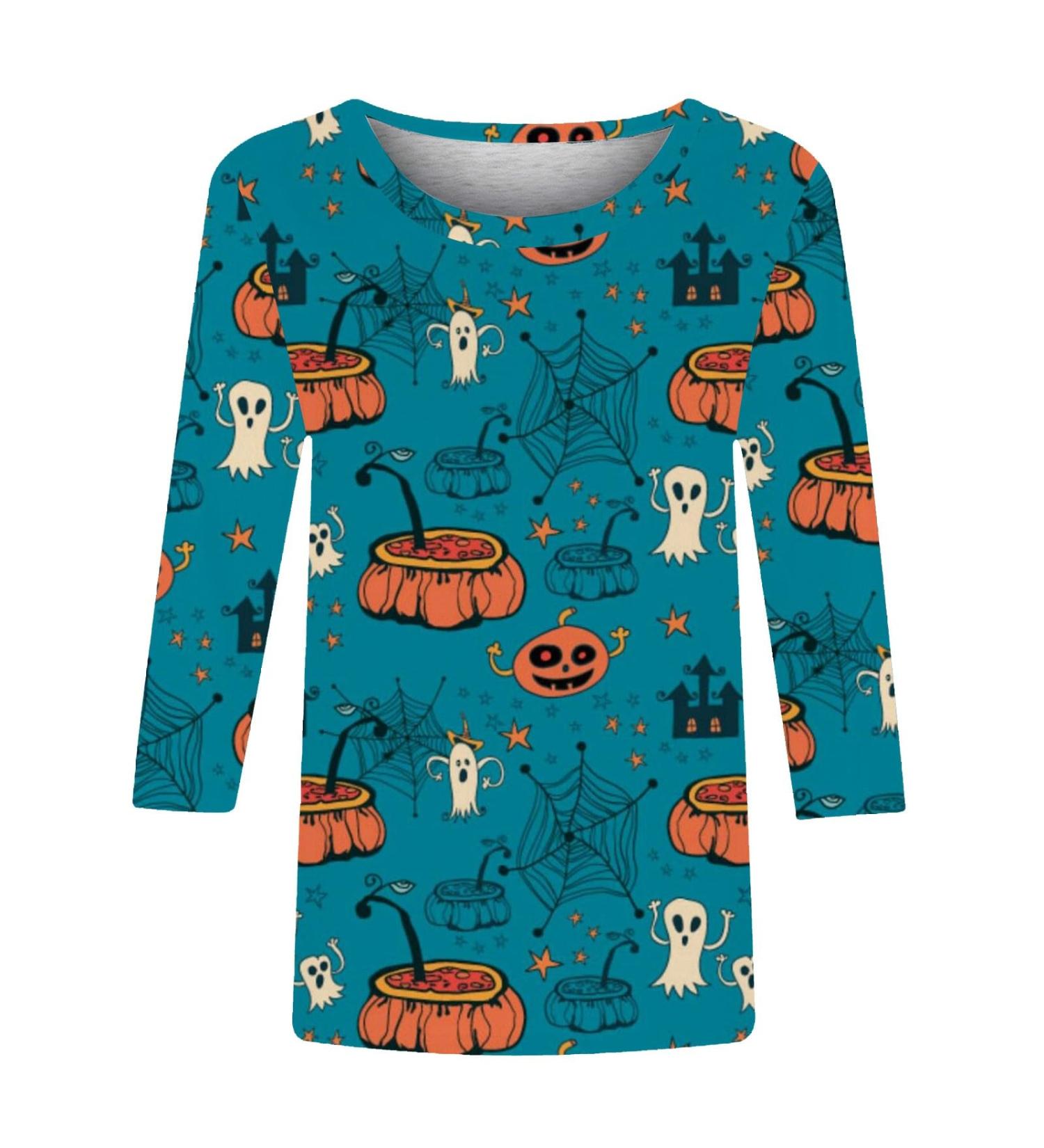 Halloween Costumes Quarter Sleeve Holiday Printed Basic Top Wing Blouse for Women Blue Small - Buy Online on GoSupps.com