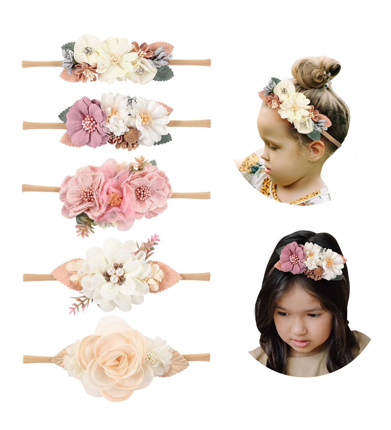 Cinaci 5-Piece Tender Flowers Hair Tapes for Baby Girls & Toddlers | Nylon Terraps Accessories - Buy Online on GoSupps.com
