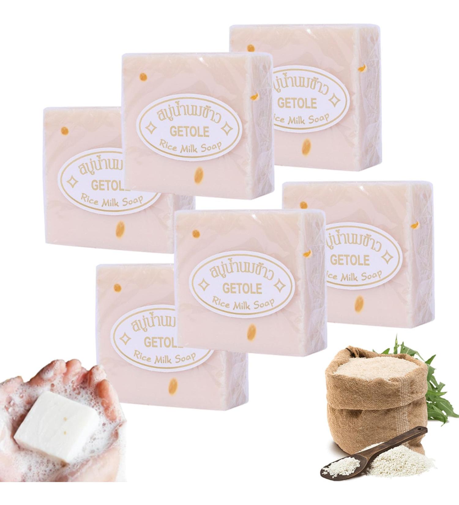 Jabon Aclarante de Arroz Jab n de Arroz Aclarante Jabon De Arroz Para Aclarar La Piel Thai Rice Soap Original Thai Handmade Soap Rice Milk Soap Thai rice milk soap (6pcs) - Buy Online on GoSupps.com