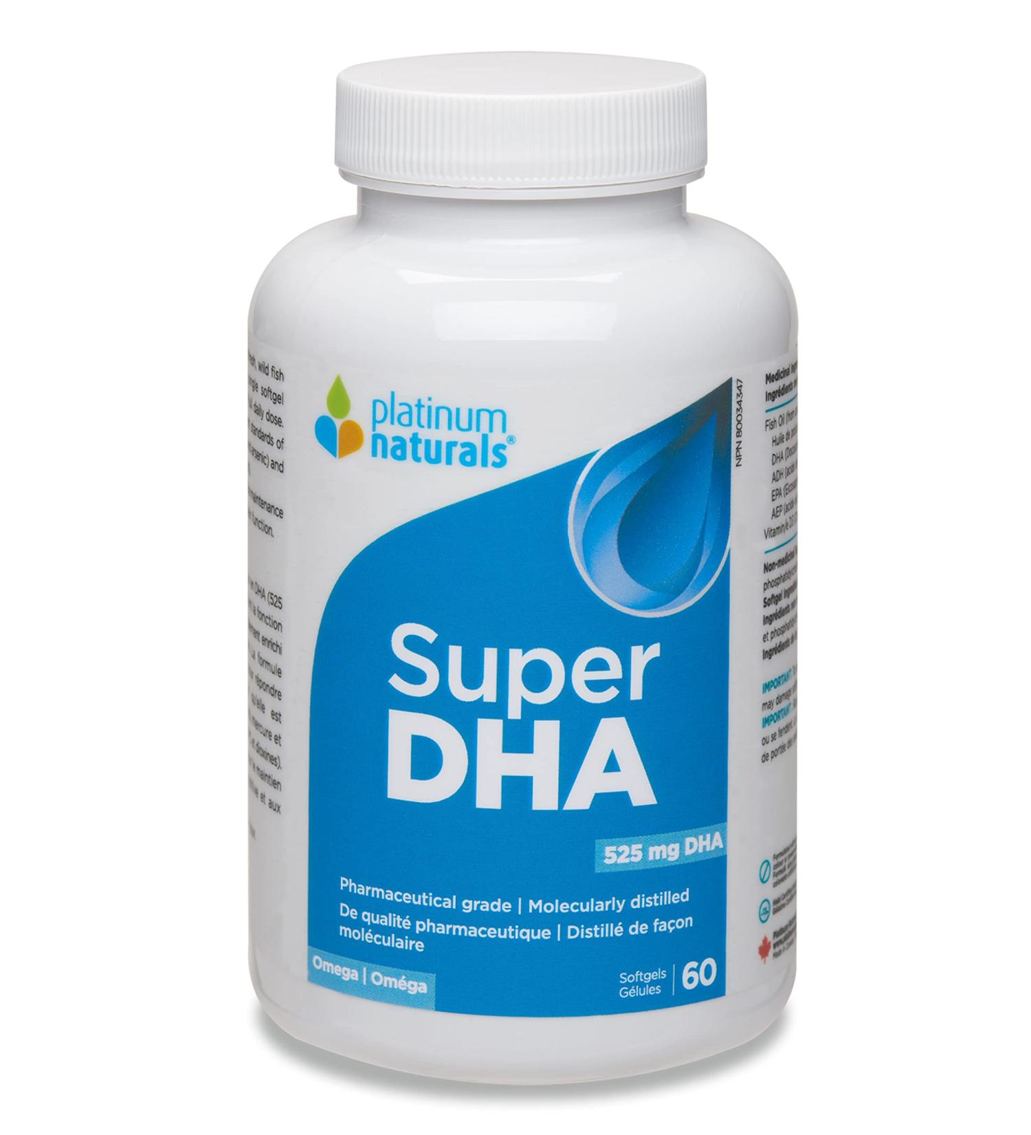Platinum Naturals Super DHA 525mg 60 Softgels - Premium Fish Oil Omega 3 Supplement High-Potency EPA & DHA for Eye & Heart Health Cholesterol Support Pure Omega-3 Fatty Acids No Fishy Aftertaste - Buy Online on GoSupps.com
