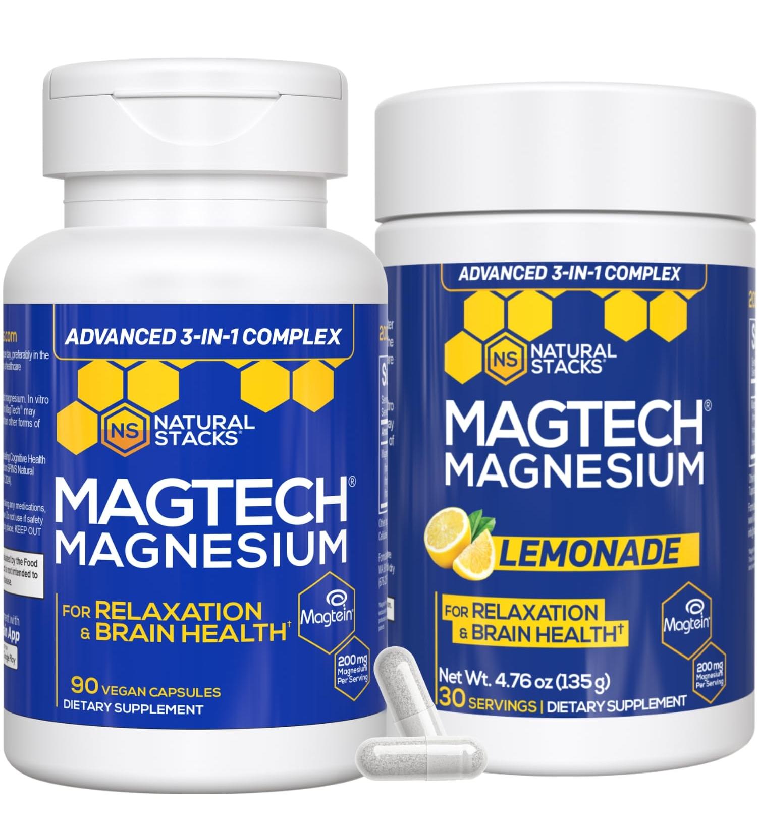 Magtech Magnesium Capsules & Lemonade Bundle - 3 Forms of Magnesium - Supports Relaxation and Brain Health* - 60 Total Servings - Buy Online on GoSupps.com
