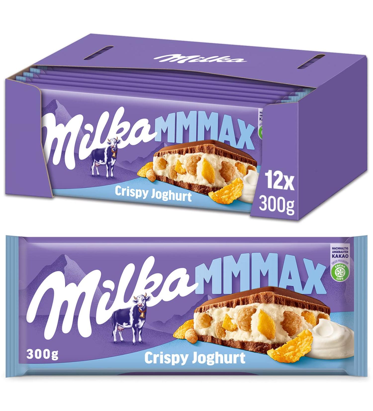 Milka Large Alpine Milk Chocolate Board - 12 x 300g - With Yogurt Filling - Crispy Rice & Corn Flakes