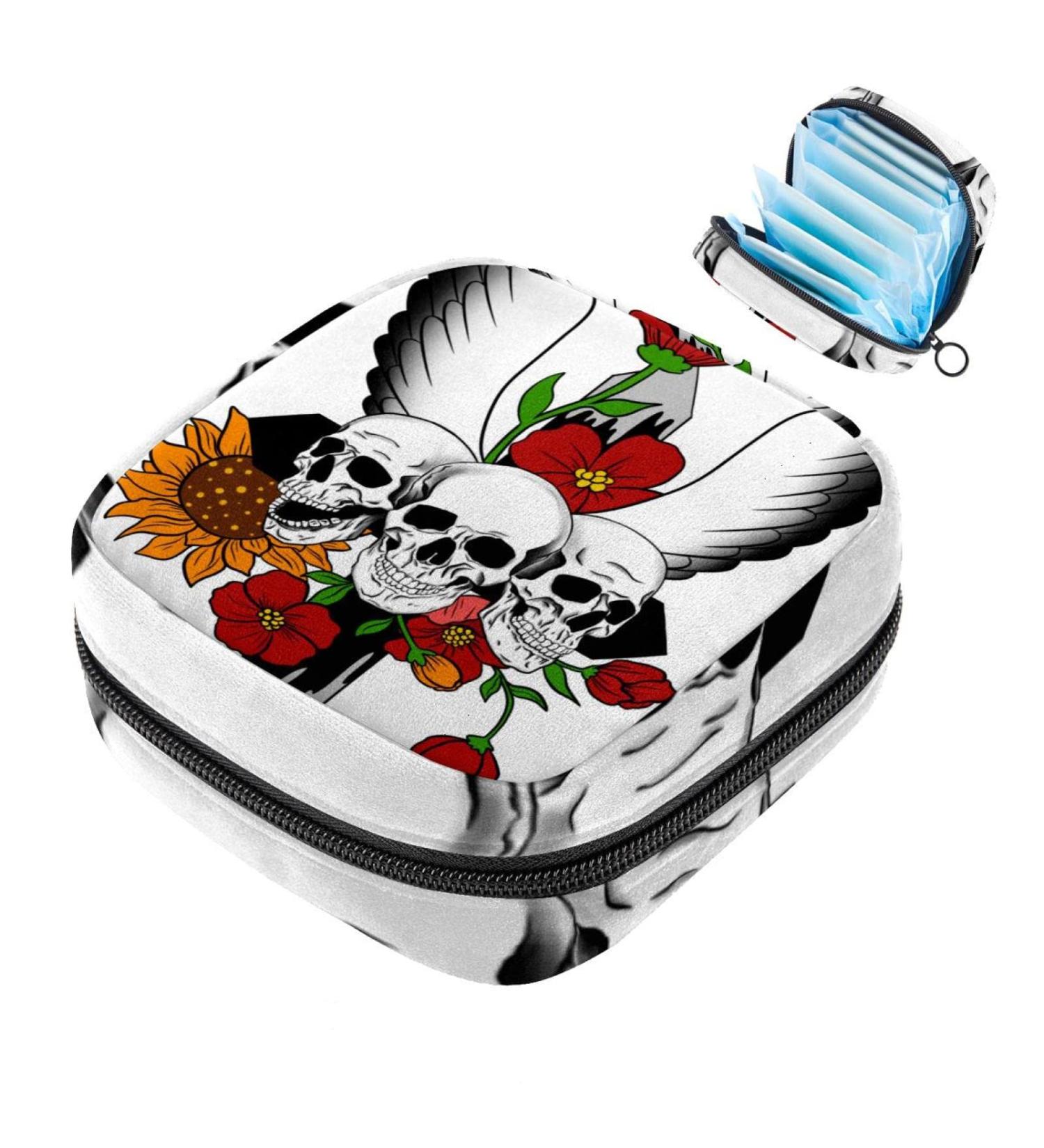 Skull Rose & Sunflowers Wing Bandage Bag - Portable Menstruation Pad & Cup Holder for Girls & Women - Buy Online on GoSupps.com