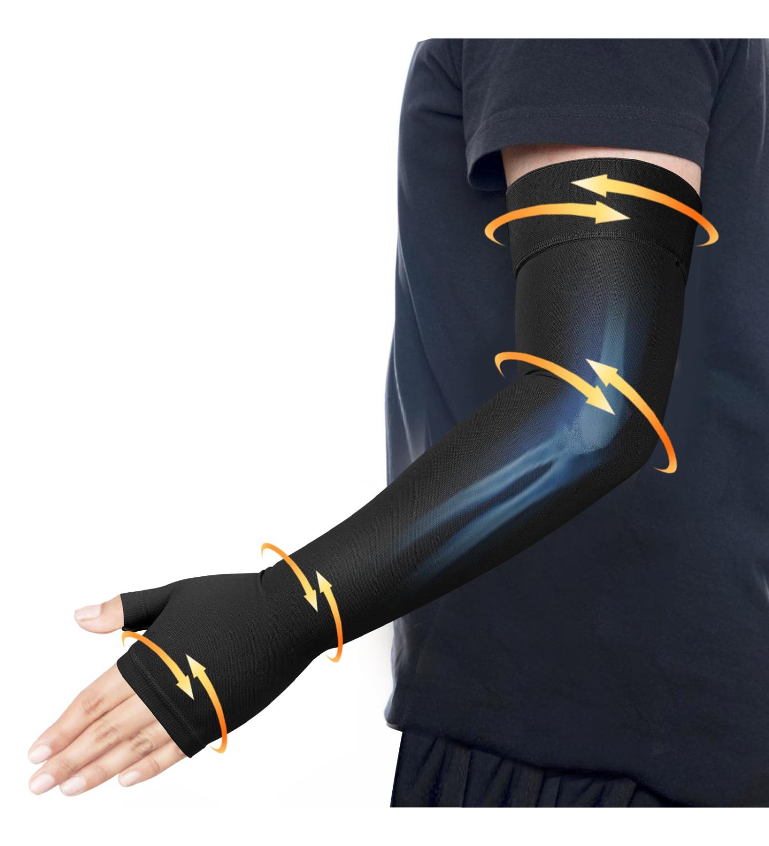 Lymphedema Compression Arm Sleeve with Gauntlet | 20-30 mmHg Support for Arthritis & Edema - Black (Large - Buy Online on GoSupps.com