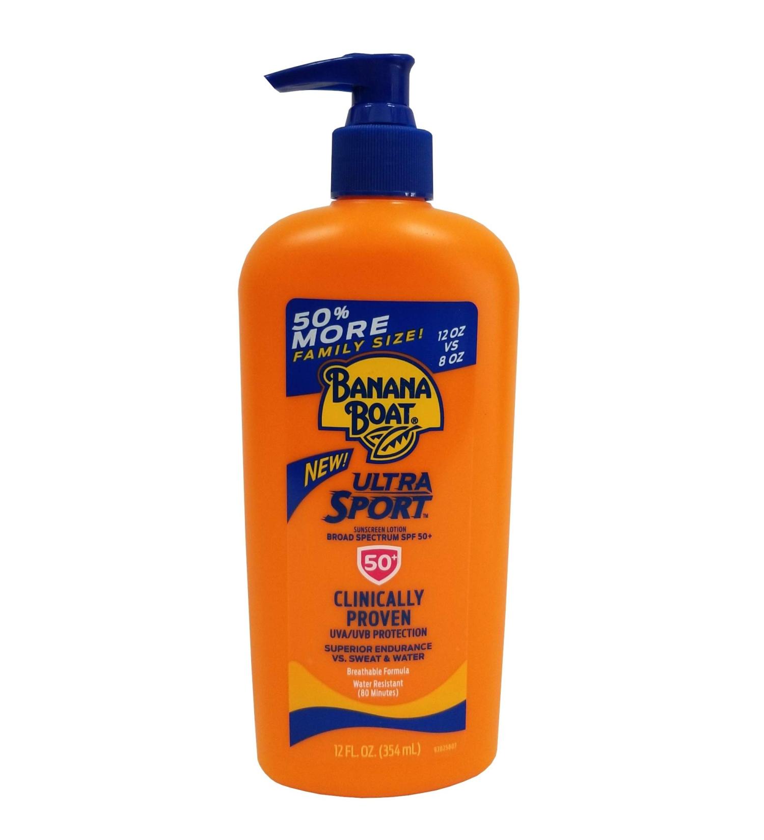 Banana Boat Sunscreen Sport Family Size Broad Spectrum Sun Care Sunscreen Lotion - SPF 50 12 ounce (Pack of 2)