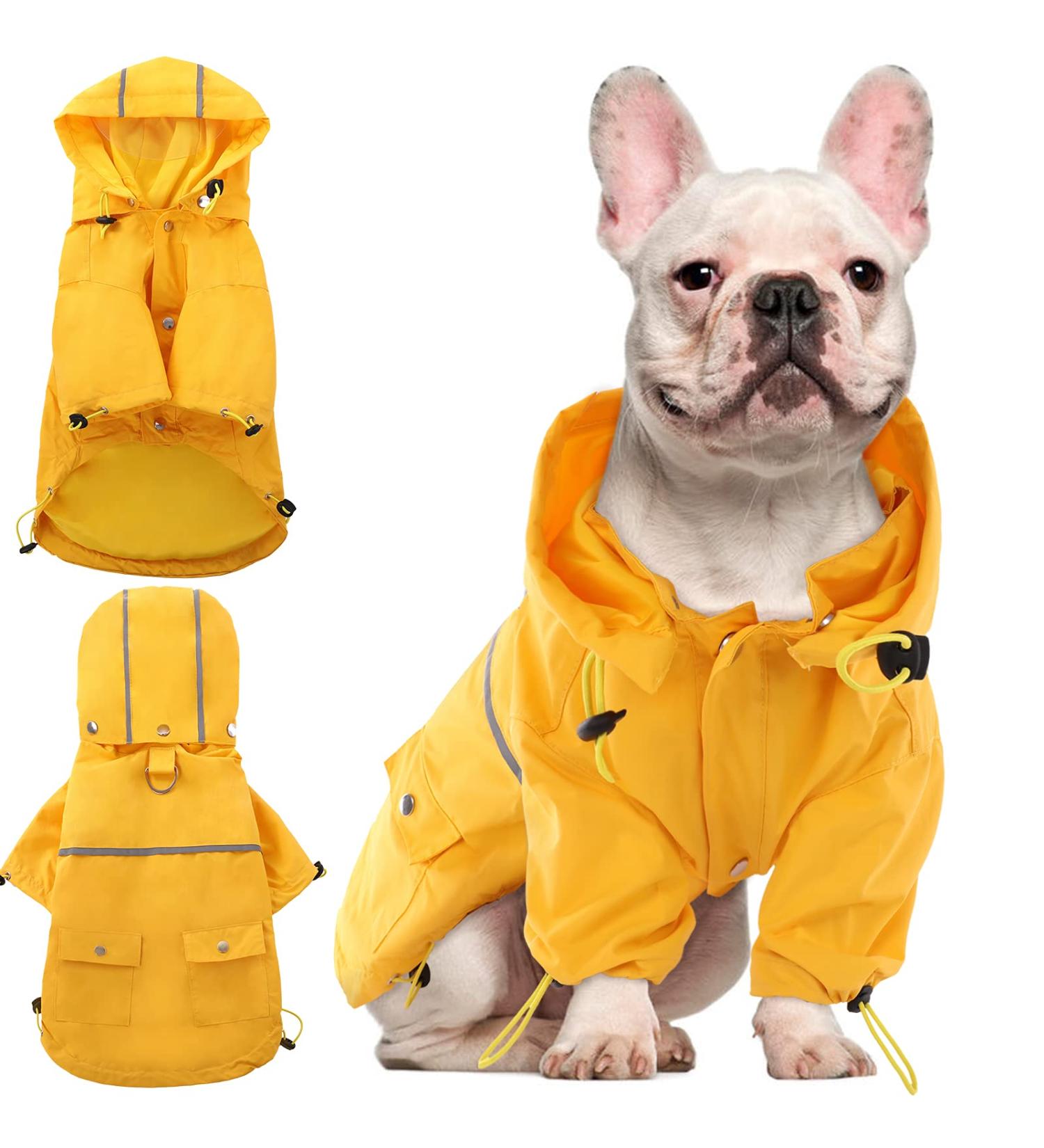 Kuoser Dog Rain Coat | Lightweight Reflective Puppy Poncho for Small Dogs | Yellow Small Dog Rainwear with Hoodie, Leash Hole & Pocket - Buy Online on GoSupps.com