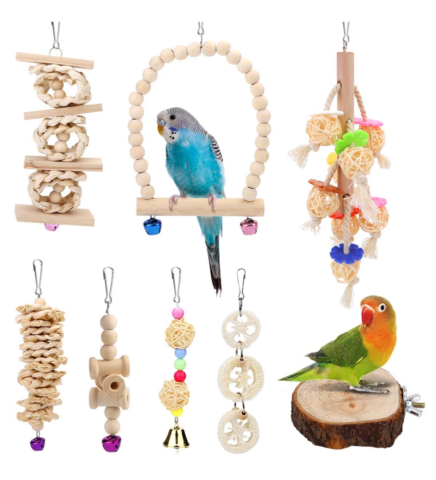 Vegena 8 Set Bird Toys - Colorful Wooden Ladders & Accessories for Budgies Parrots and Cockatoos - Ideal Bird Cage Playtime - Buy Online on GoSupps.com