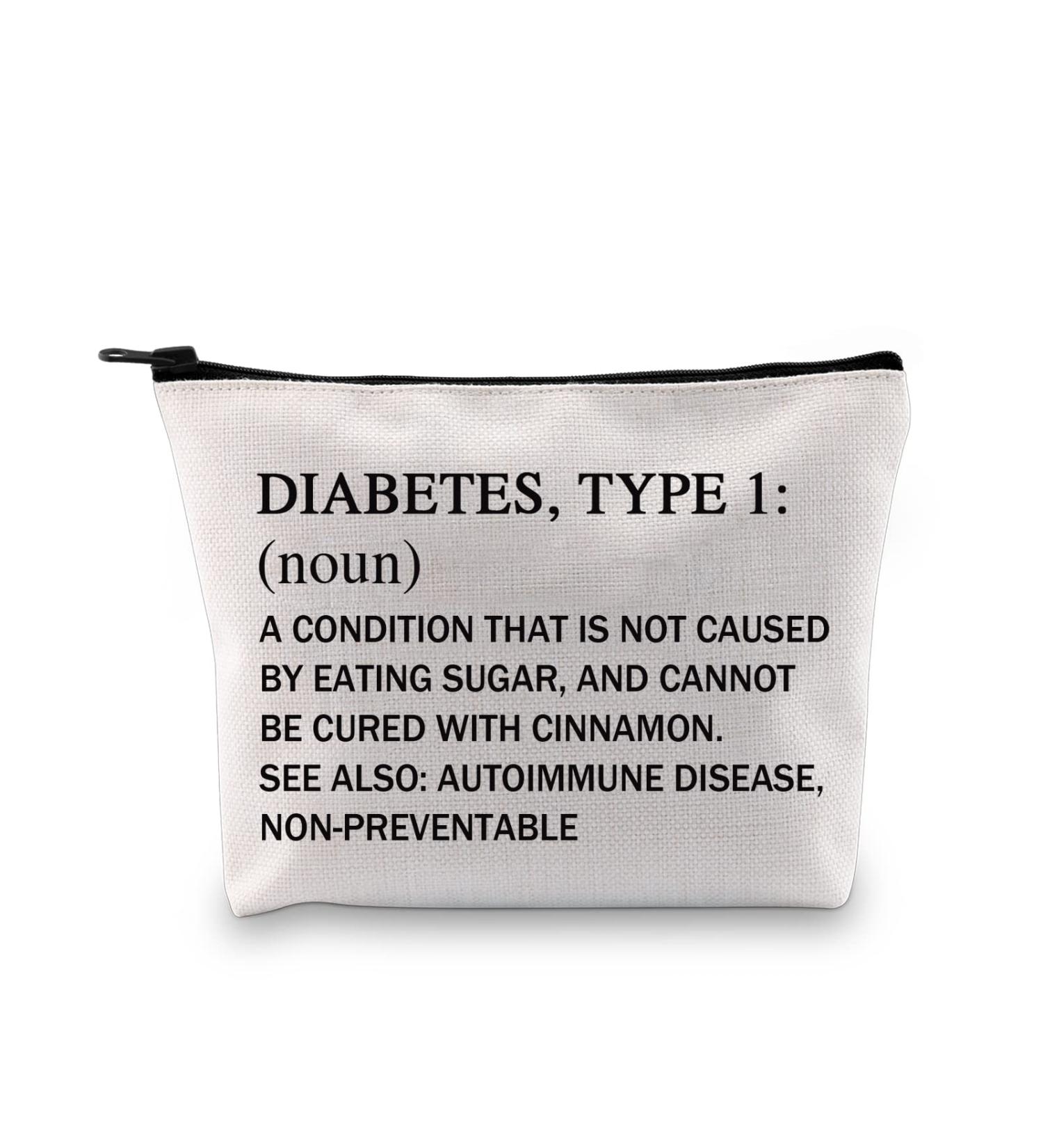 Type 1 Diabetes Awareness Makeup Bag - Gift for Diabetes Warrior - Support Cosmetic Bag with Humorous Diabetes Definition - Buy Online on GoSupps.com