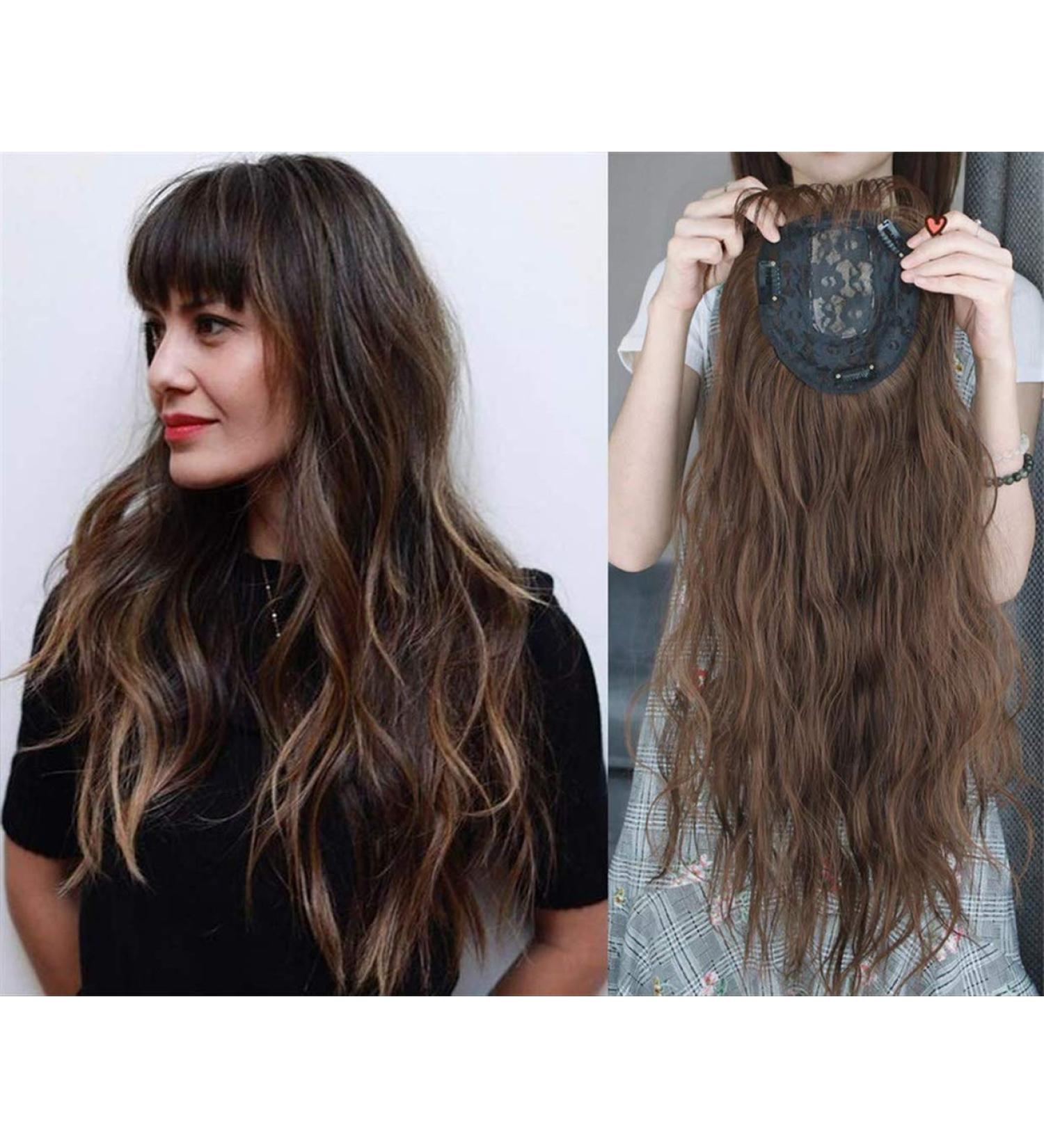 LXUE 22" Wavy Hair Topper with Bangs Add Volume Hair Extension Hair Pieces for Women with Thinning Hair Light Brown - Buy Online on GoSupps.com
