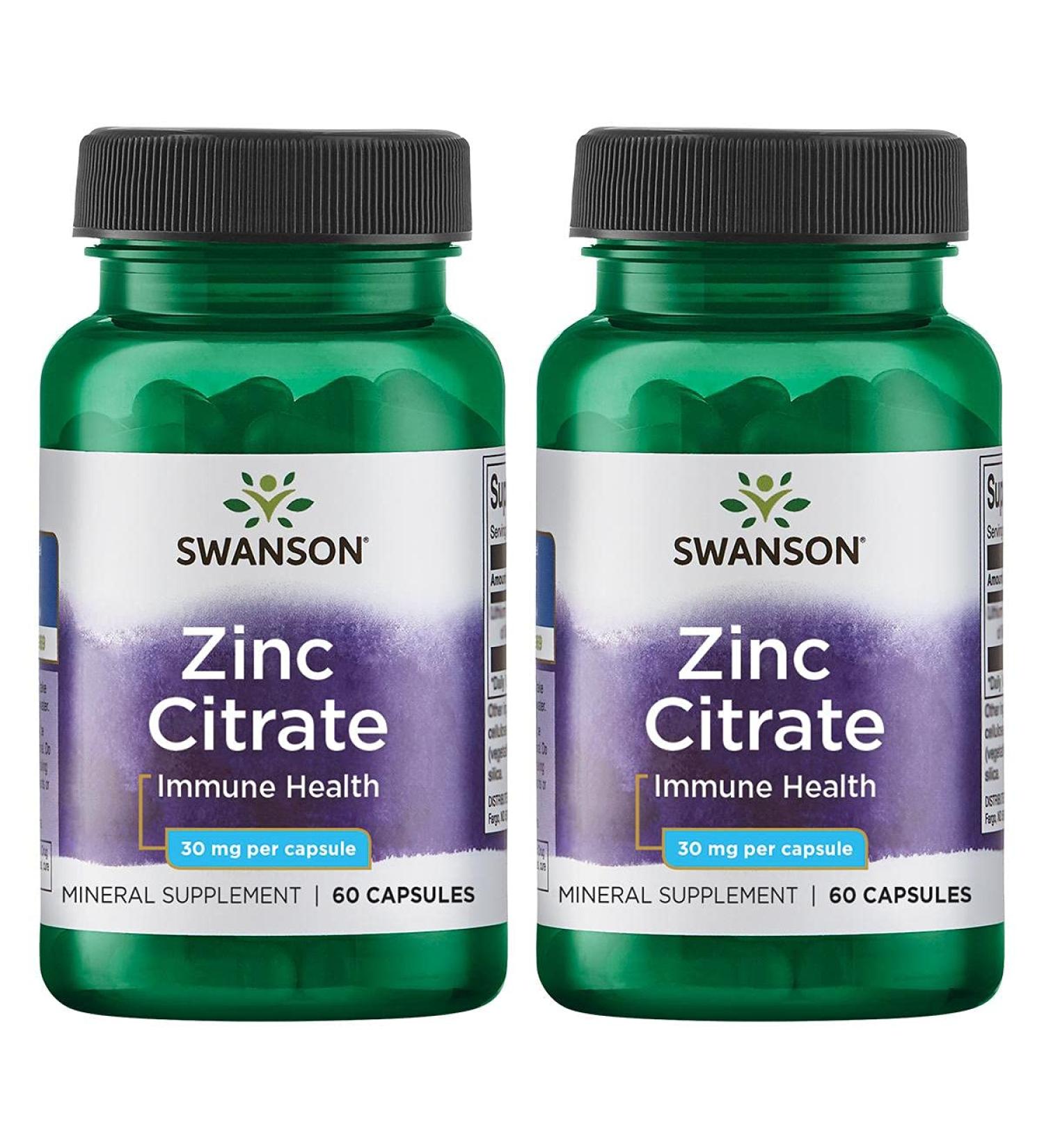 Swanson Zinc Citrate 30mg 60 Capsules - Pack of 2 | Immune Support Supplement - Buy Online on GoSupps.com