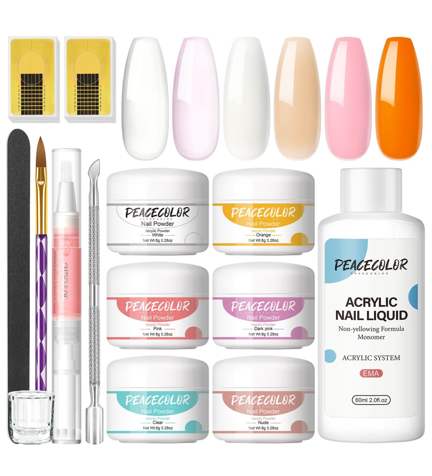 PEACECOLOR Acrylic Nail Kits Full Set for Beginners 6 Colors Acrylic Powder Set with Liquid Monomer 10PC Nail Forms Nail Art Brush Professional Acrylic Nails Kit for Home Salon DIY KAP0071 - Buy Online on GoSupps.com