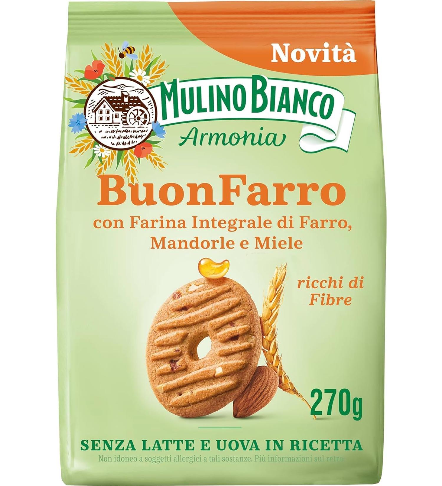  Italian Gourmet E.R. Mulino Bianco BuonFarro Pack of 6 shortcrust pastry biscuits with wholemeal spelt flour almonds and honey 270g + gourmet Italian polpa 400g - Buy Online on GoSupps.com