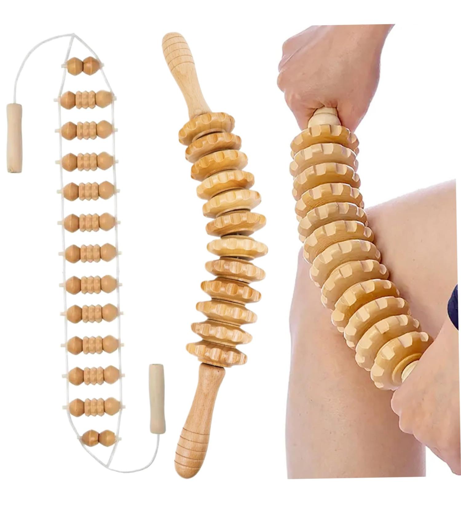 Premium Wooden Massage Roller - 12 Rotatable Rollers for Muscle Pain Relief & Body Shaping - Buy Online on GoSupps.com