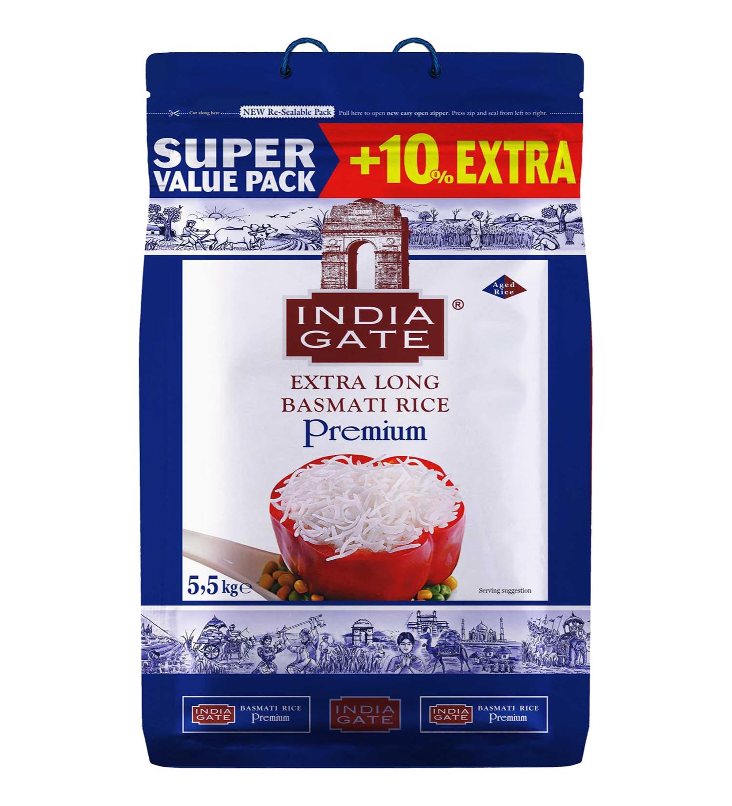 India Gate - Basmati Premium Rice - 1 x 5.5 kg - Buy Online on GoSupps.com