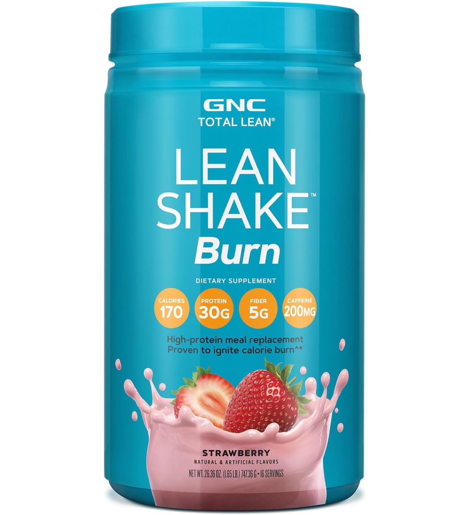GNC Total Lean Lean Shake Burn Protein Powder - Strawberry | Hunger-Satisfying High Protein Blend | Burns 3X More Calories | 16 Servings - Buy Online on GoSupps.com