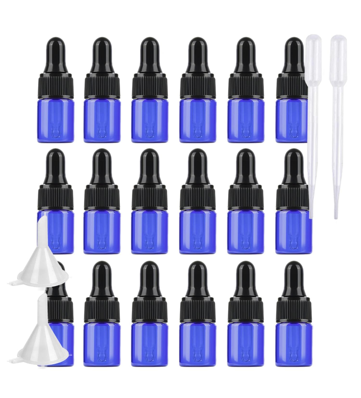 BPZXL 20-Pack Empty 2ml Blue Glass Pipette Bottles | Small Amber Drip Bottles for Essential Oils & Aromatherapy - Buy Online on GoSupps.com