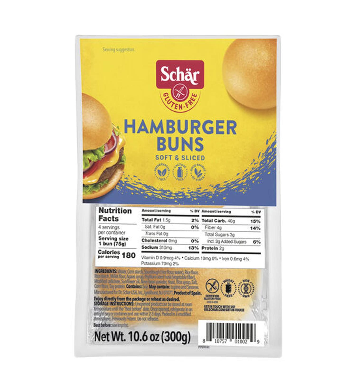 Schar Gluten Free Hamburger Buns - 10.6oz Bag (2 Pack) | Certified Gluten-Free & Delicious - Buy Online on GoSupps.com