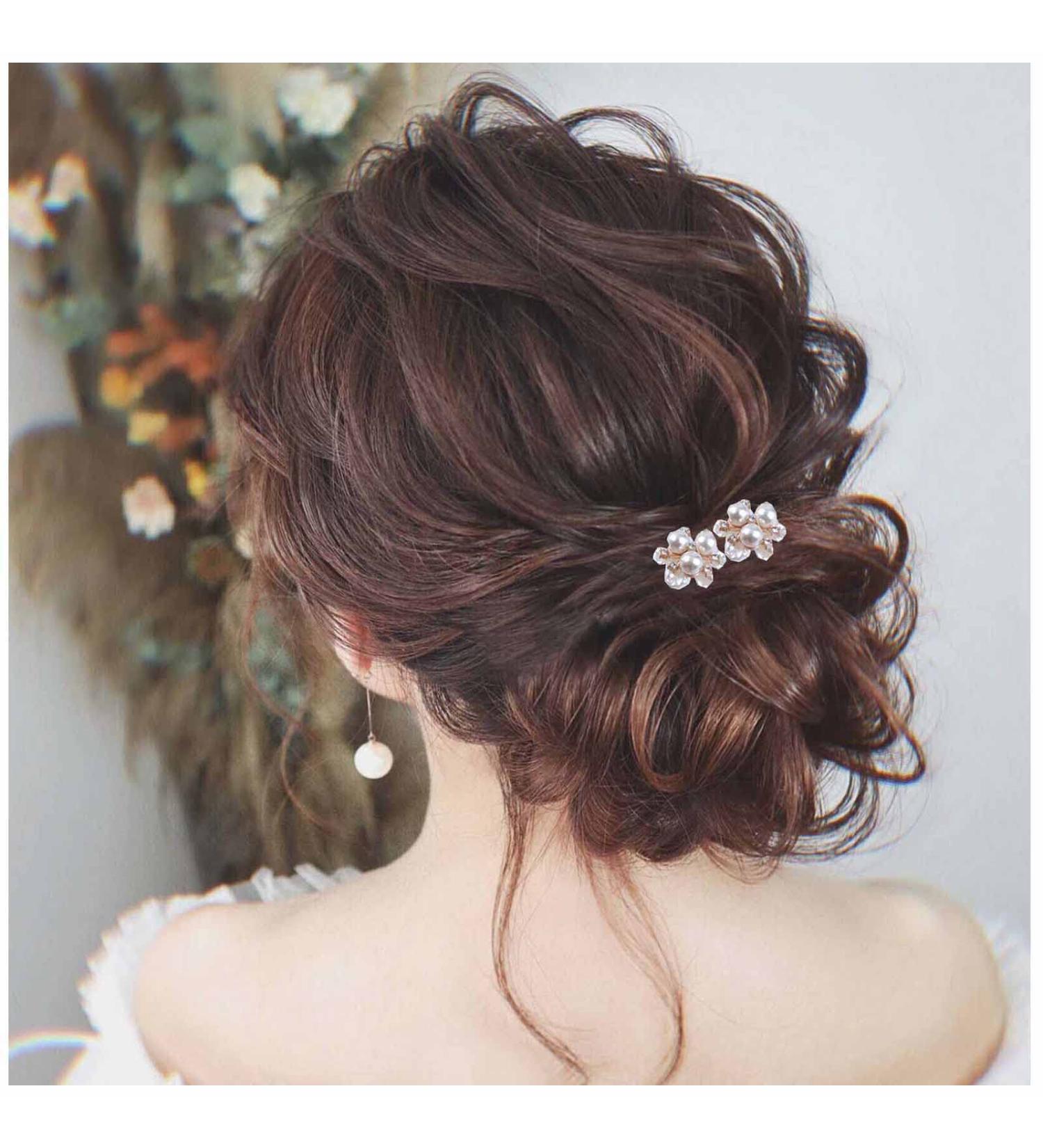 Yheakne Gold Flower Pearl Wedding Hair Pins 2Pcs - Bridal Hair Accessories with Crystal Accents - Vintage Boho Hair Barrette Pins for Women and Girls - Buy Online on GoSupps.com