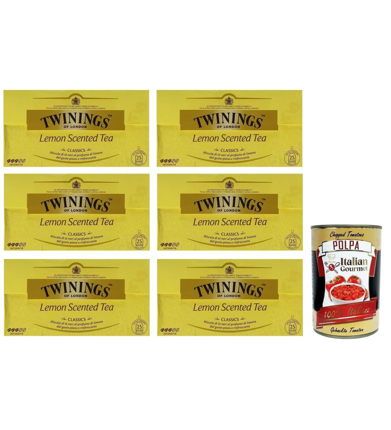  Italian Gourmet E.R. Twinings Lemon Scented Tea Set of 6 Black Lemon Teas with 25 Filters + Gourmet Polpa di Pomodoro Italian Box 400g - Buy Online on GoSupps.com