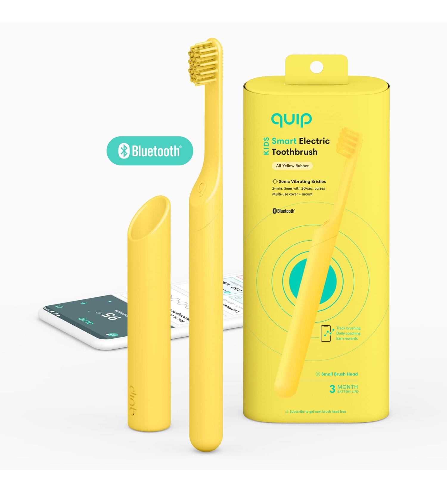 Quip Kids Smart Electric Toothbrush - Bluetooth Enabled, Small Head, Soft Bristles, Timer - Yellow - Buy Online on GoSupps.com